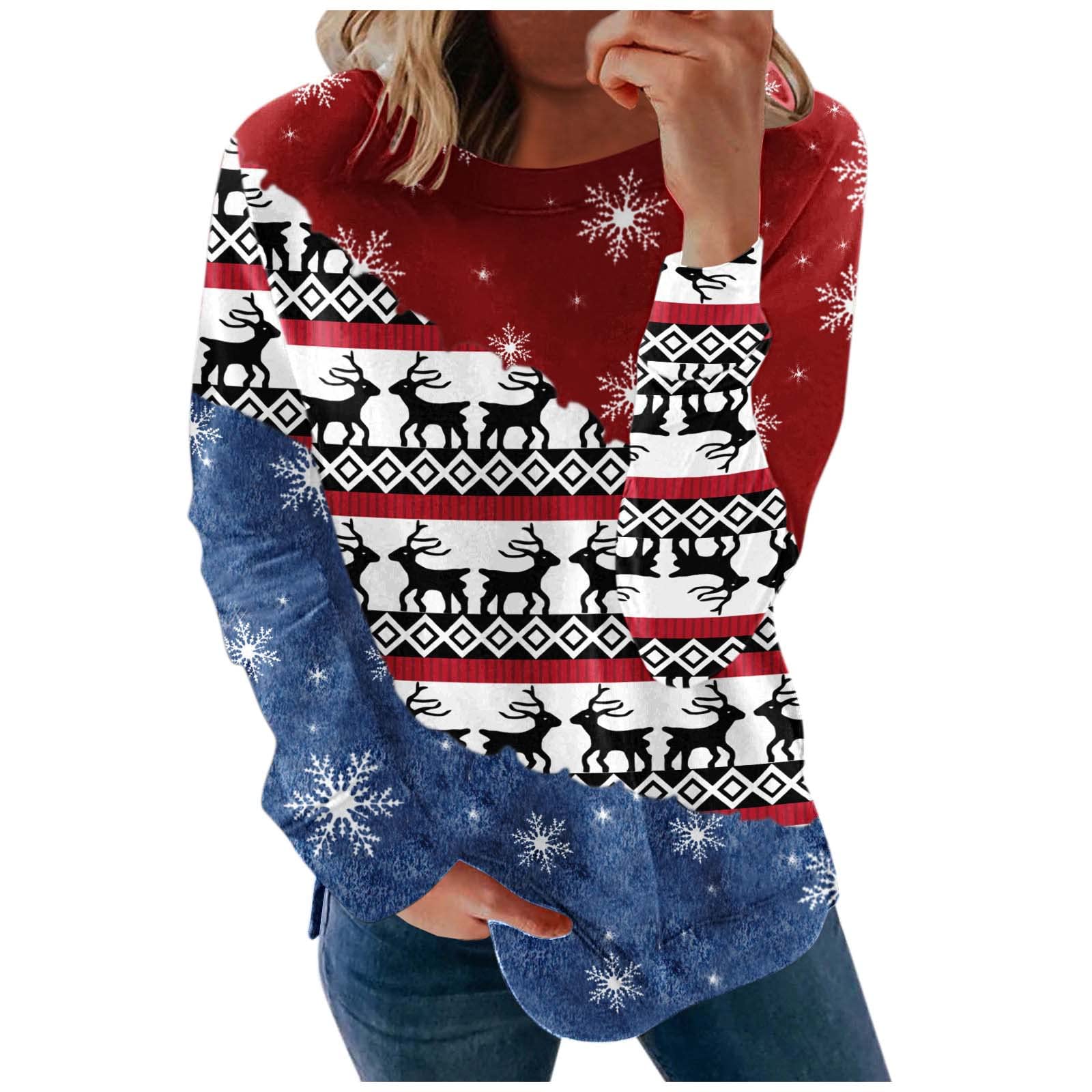 Women's Christmas Sweatshirt - Festive Printed Long Sleeve Casual Pullover Hoodie for Holiday Parties & Family Gatherings