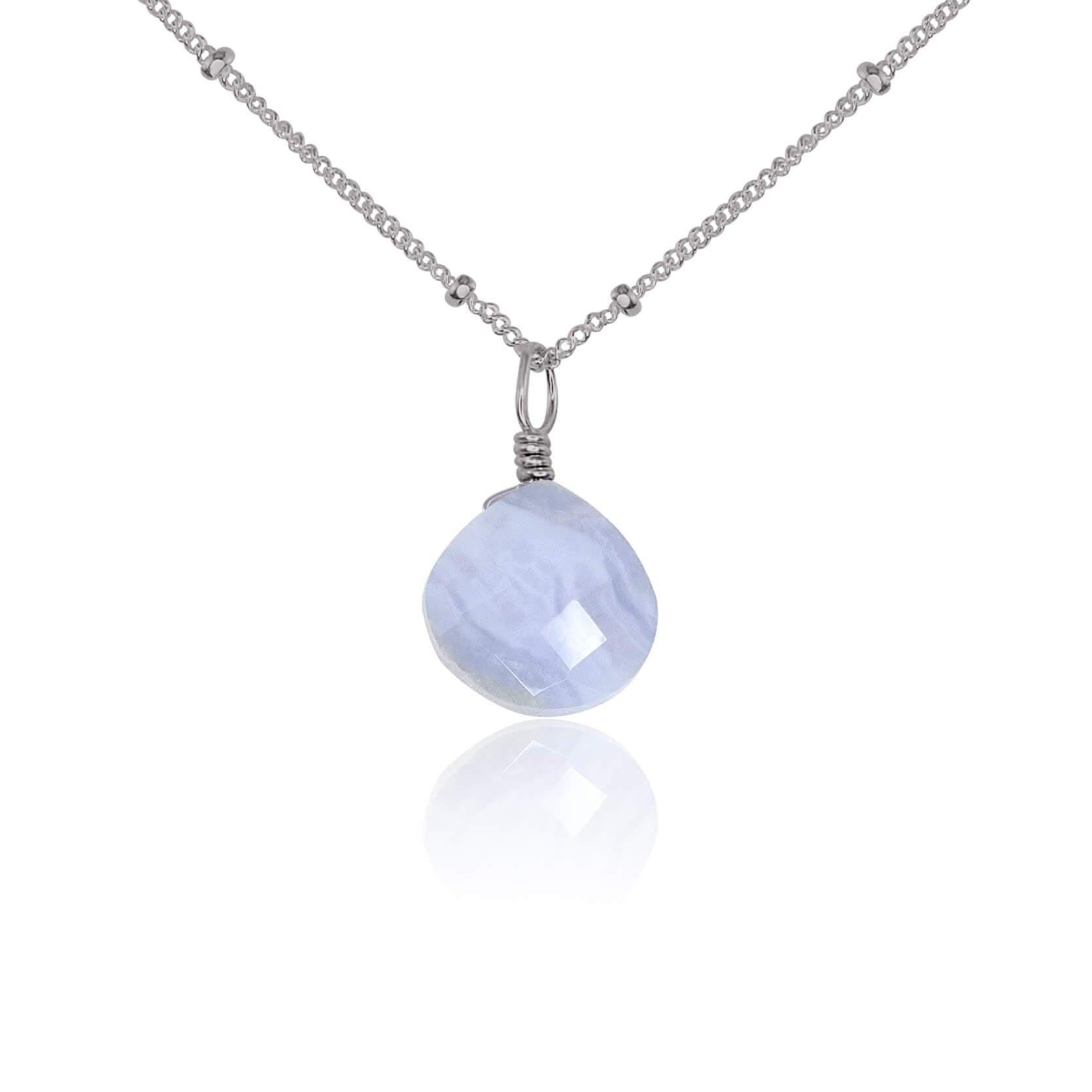 Tiny Blue Lace Agate Teardrop Crystal Pendant Necklace - Elegant Healing Stone Jewelry for Women, Perfect for Meditation, Yoga & Spiritual Gifts