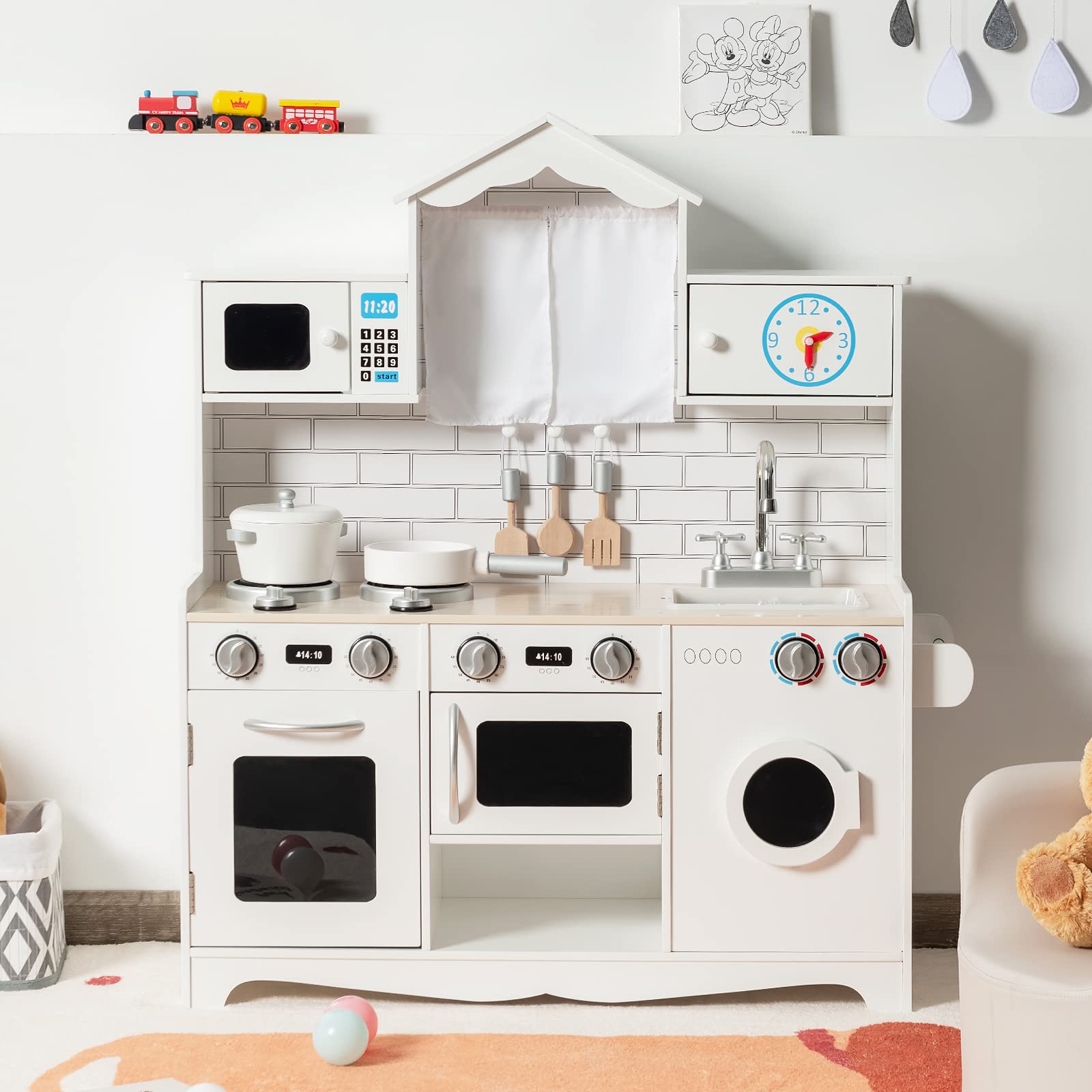 HONEY JOY Kids Wooden Play Kitchen Set - Pretend Cooking Toy for Toddlers, Perfect Gift for Boys & Girls - Indoor Pretend Play