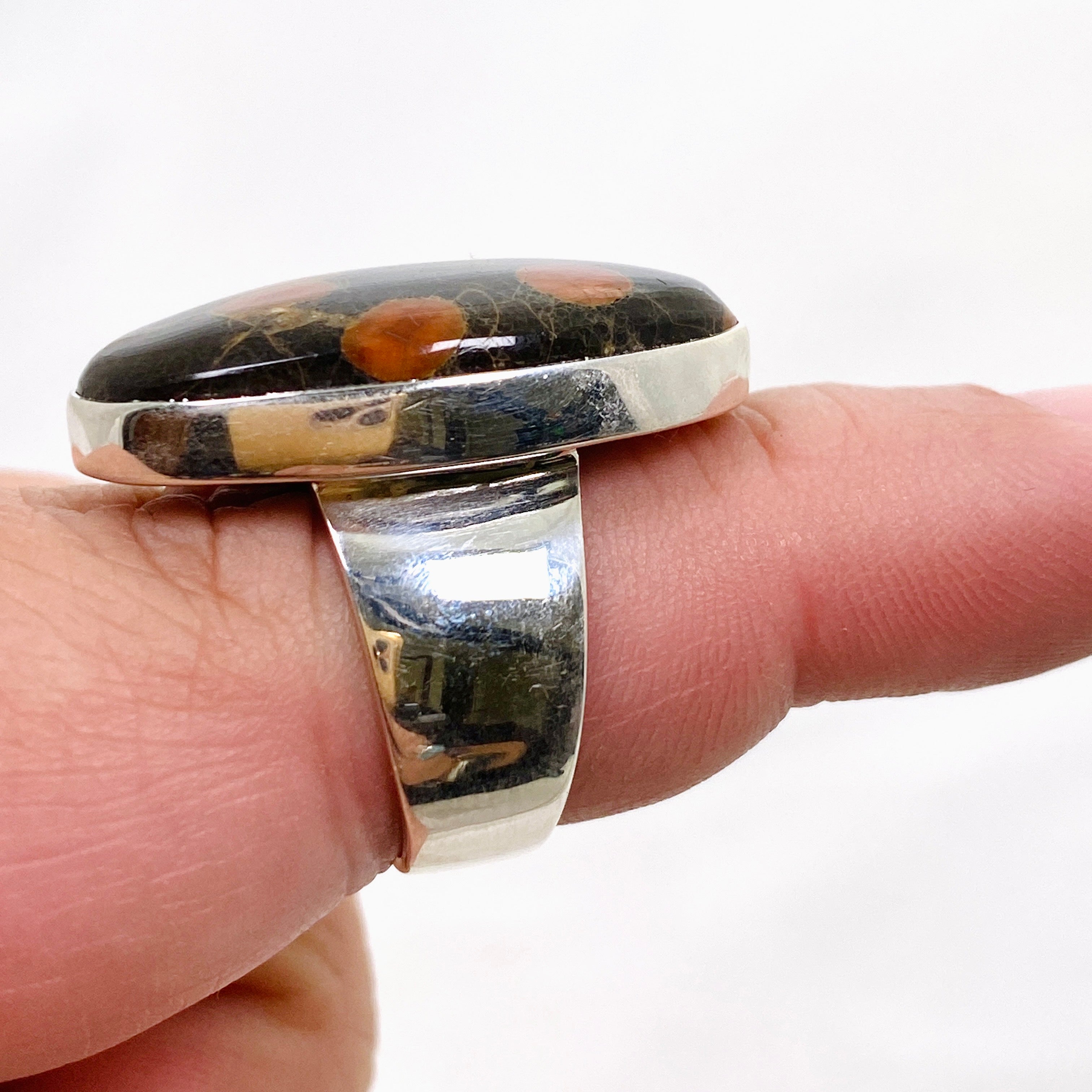 Natural Peanut Obsidian Perlite Oval Cabochon Ring - Size 8 - KRGJ3347 - Perfect for Boho Jewelry, Healing Crystals & Spiritual Gifts