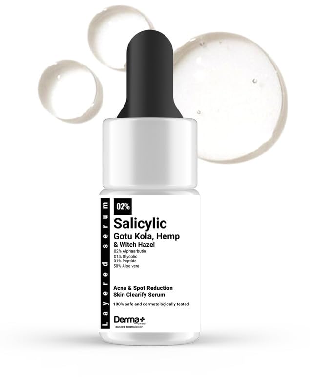Derma+ Cure Acne Treatment & Dark Spot Remover Serum - 2% Salicylic Acid, 2% Alpha Arbutin, 1% Peptide - Anti-Acne Face Serum with Glycolic Acid, Gotu Kola & Witch Hazel - Dermatologist Tested Water-Based Formula (15ml) | Perfect for Oily Skin & Post-Acne Care