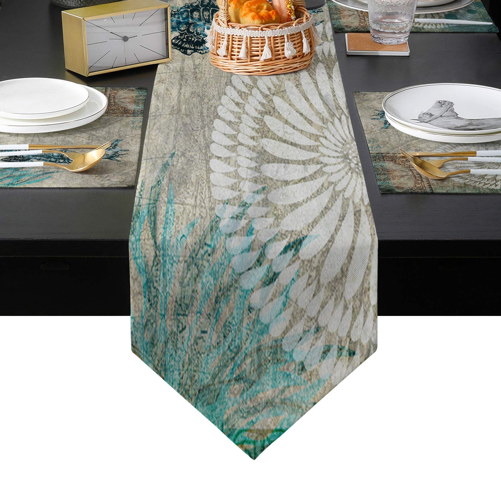 6-Piece Non-Slip Table Runner Set - 16x72 Inch Ocean Theme Placemats with Seahorse Design for Dining Table, Kitchen, Coffee Table & TV Stand - Waterproof Decorative Table Cover for Home & Restaurant Use