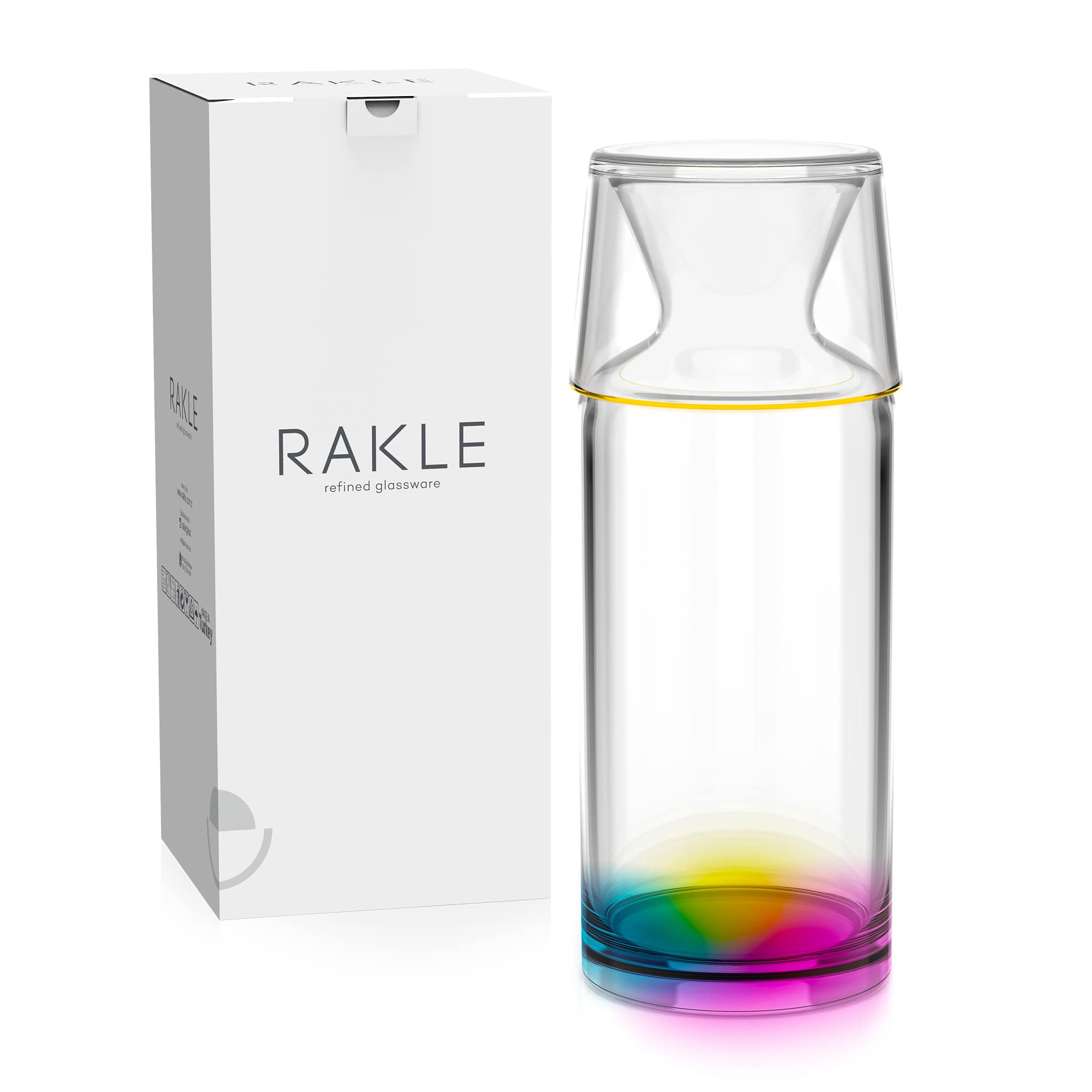 Rainbow Glass Water Carafe with Glass - 23.6oz Bedside Water Pitcher for Bedroom, Nightstand & Bathroom - BPA-Free Drinking Water Jug for Juice, Lemonade & Mouthwash - Perfect for Hydration at Home, Office or Hotel Stay
