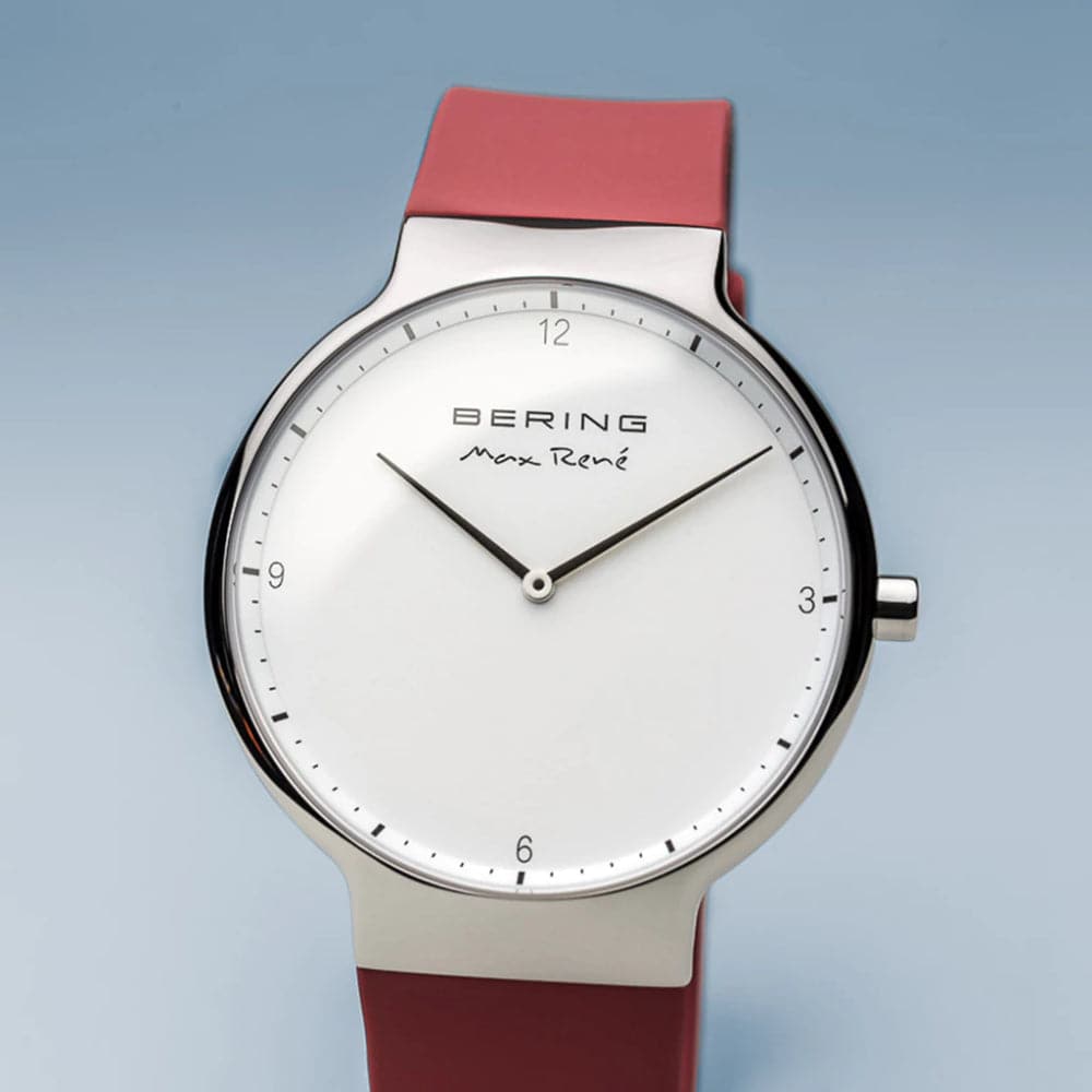 BERING Max Rene 15540-500 Men's Watch with Red Silicon Strap - Stylish Waterproof Chronograph for Business, Casual & Outdoor Activities