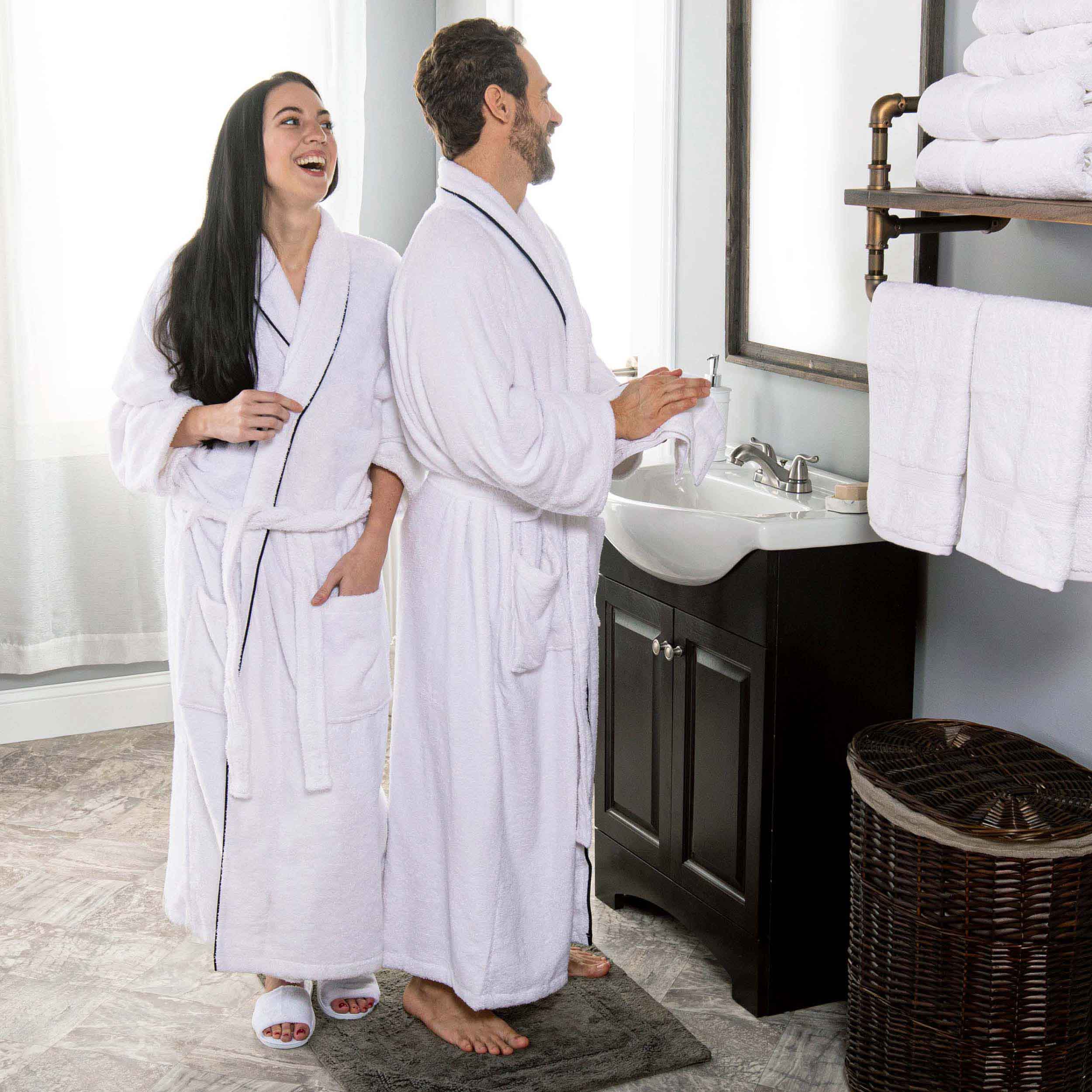 Premium Cotton Unisex Bathrobe for Adults - Soft, Fluffy & Highly Absorbent - White Embroidered Spa Robe for Relaxation, Hotels & Home Comfort