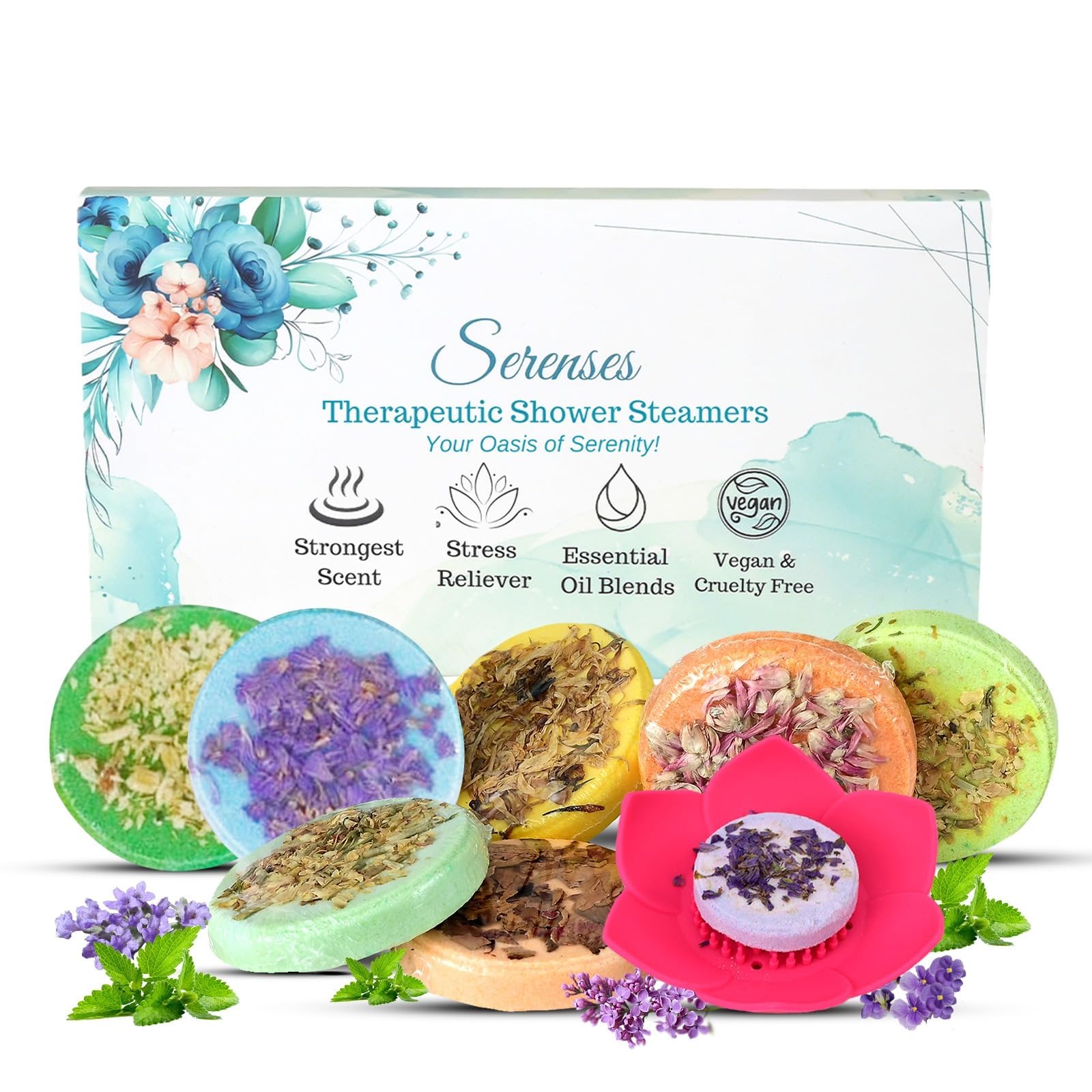 Aromatherapy Shower Steamers with Essential Oils - 8 Pack Relaxing Shower Bombs with Tray, Spa Gift Set for Women, Self Care & Stress Relief - Perfect for Bath Time, Home Spa & Relaxation Therapy