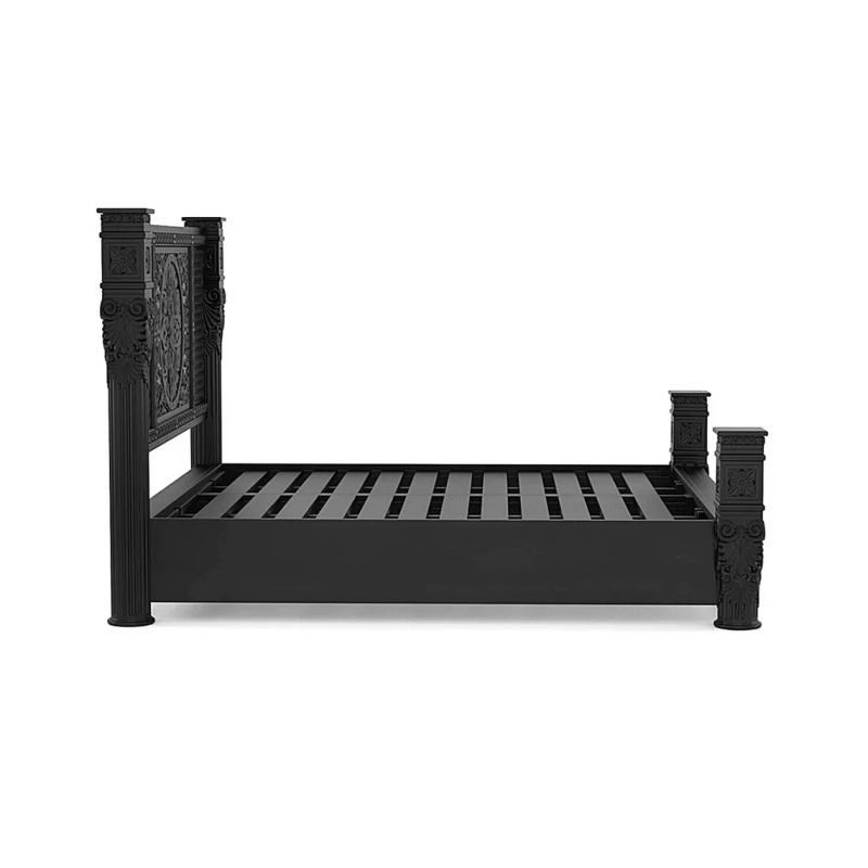 Hand Carved Solid Wood Bedroom Bed Frame - Elegant Black Finish with Intricate Carvings | Perfect for Master Bedrooms, Guest Rooms & Luxury Home Decor