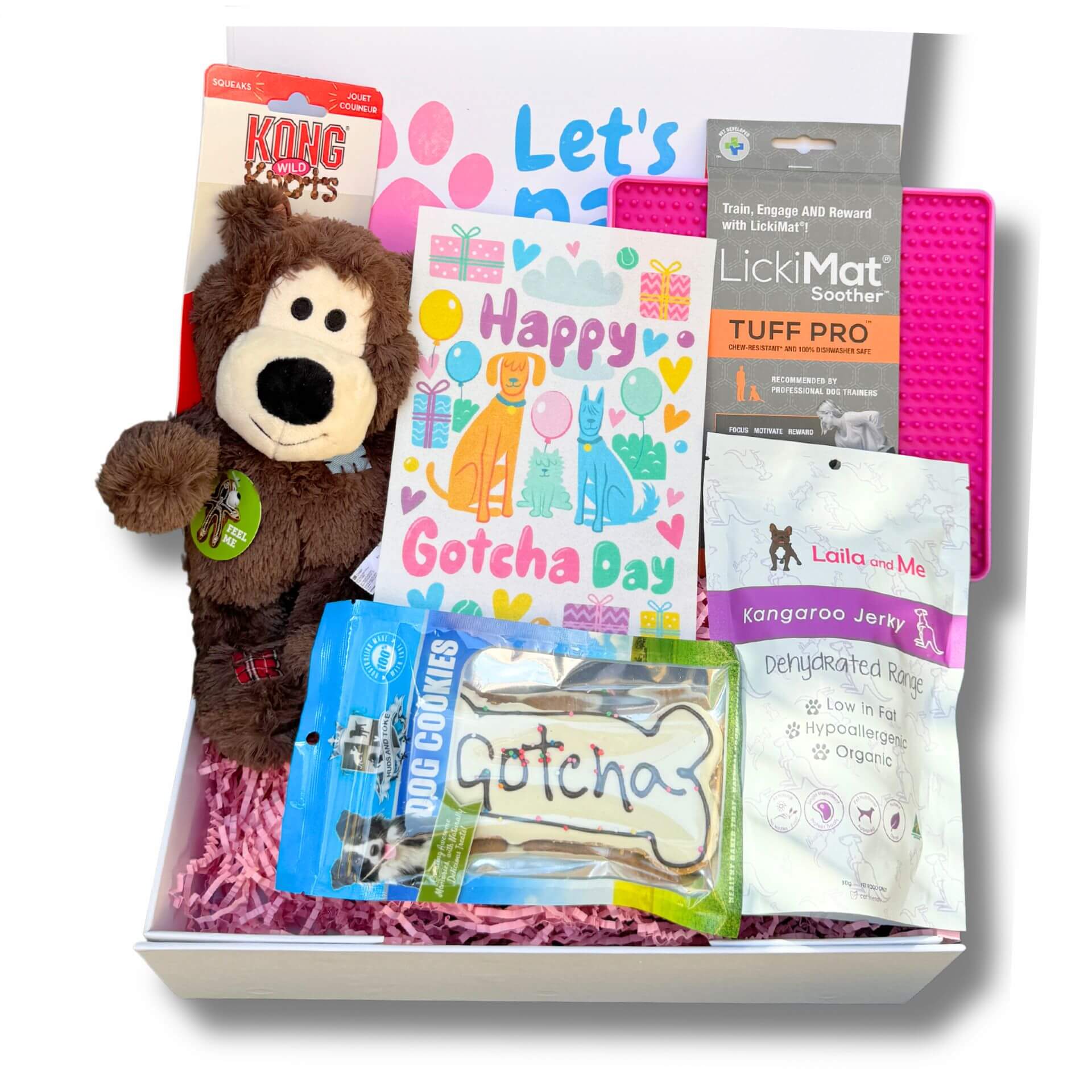 Happy Gotcha Day Personalized Dog Gift Box in Pink - Perfect for Dog Adoption Celebrations & Pet Lovers