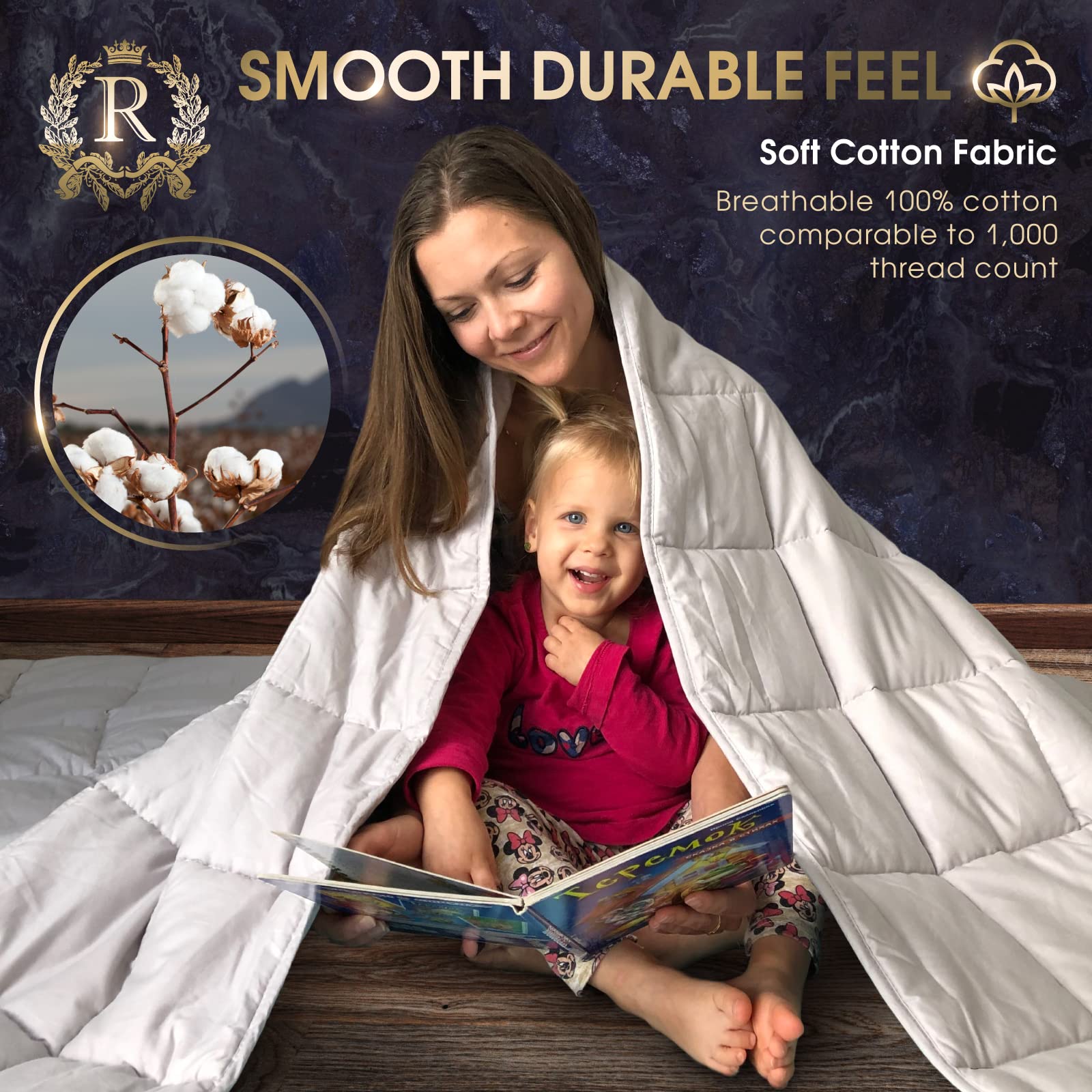Royal Therapy Weighted Blanket - 20lbs Heavy 100% Cotton Blanket with Premium Glass Beads (48''x78'', Satin Gold) for Adults & Teens - Perfect for Twin/Queen Bed, Anxiety Relief, Stress Reduction & Better Sleep