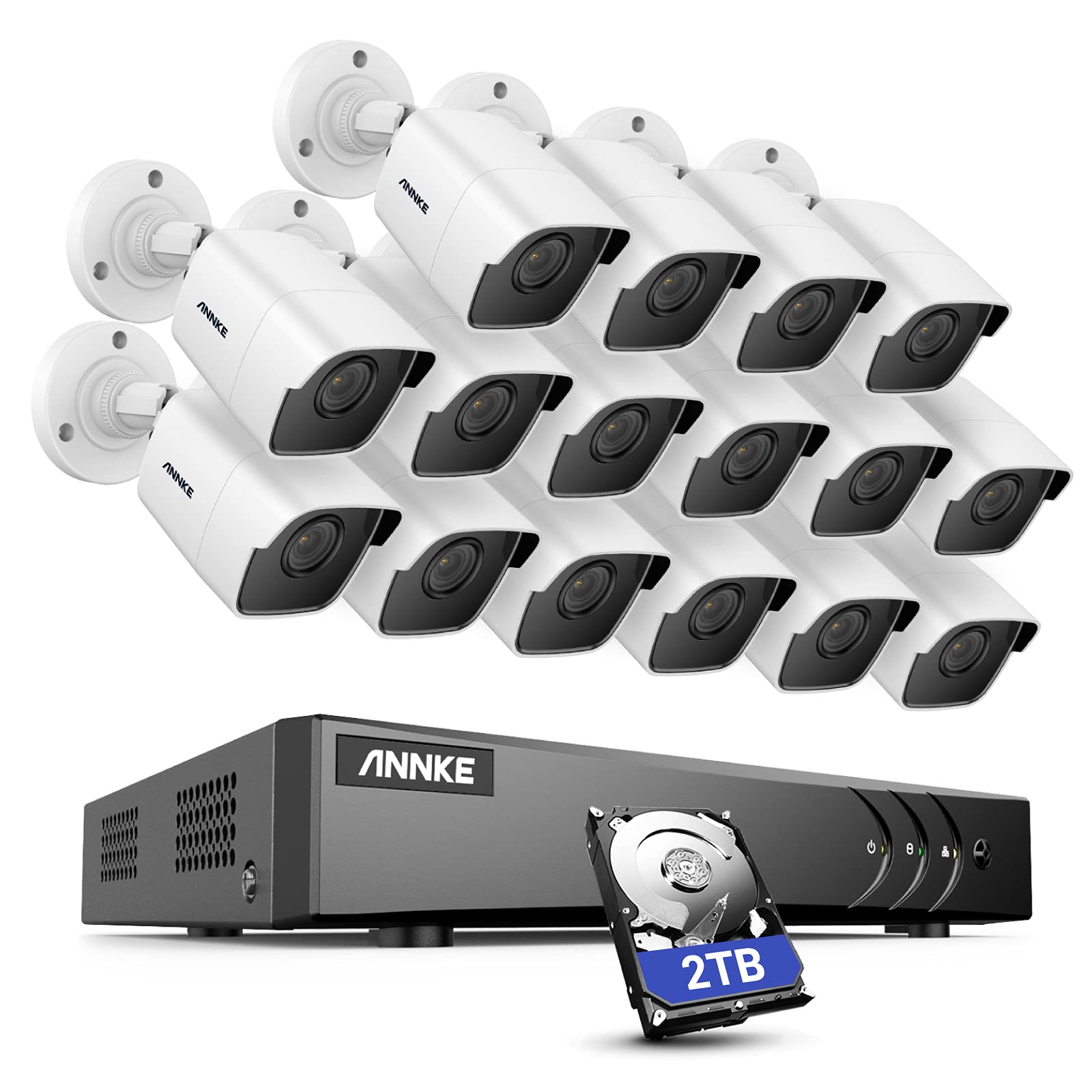 ANNKE 16 Channel 5MP Security Camera System with H.265+ DVR & 2TB HDD - 16pcs 5MP Weatherproof Indoor Outdoor Surveillance Cameras - Remote Viewing & 100ft Night Vision - Ideal for Home Security, Business Monitoring & Property Protection