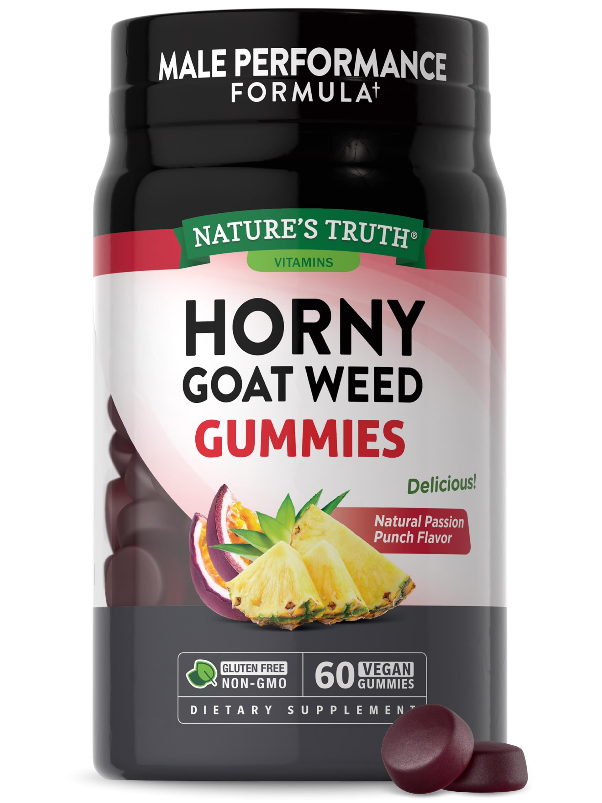 Nature's Truth Horny Goat Weed Gummies with Maca Root - 60 Count | Vegan, Non-GMO, Gluten Free Supplement for Men | Passion Punch Flavor | Natural Energy & Vitality Boost for Intimate Moments & Daily Wellness