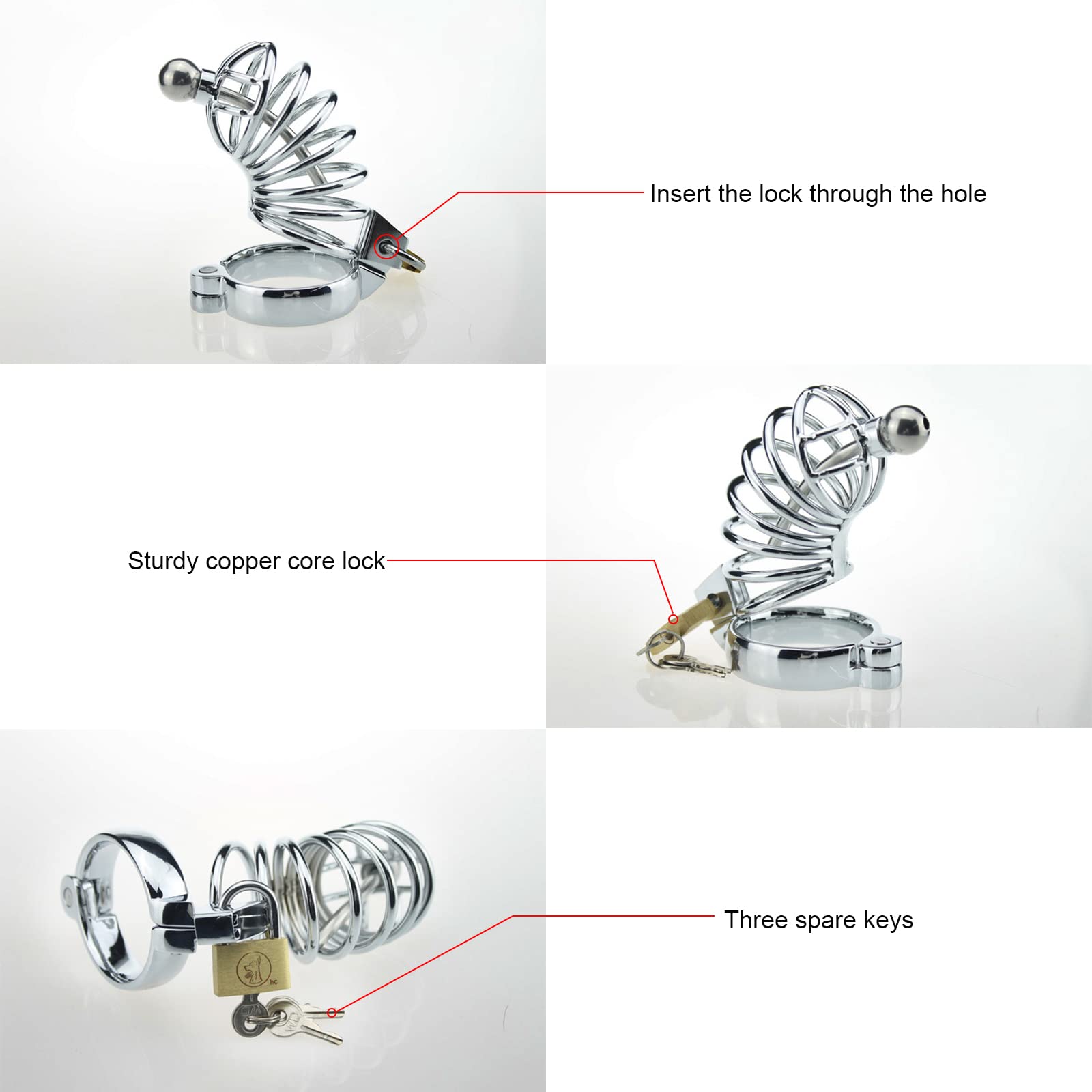 Premium Stainless Steel Cock Cage - Adjustable 3 Ring Sizes with Dilator, Lock & Key | Extreme BDSM Penis Bondage Device for Men | Perfect for Chastity Play, SM Bondage & Couples Fantasy Scenes