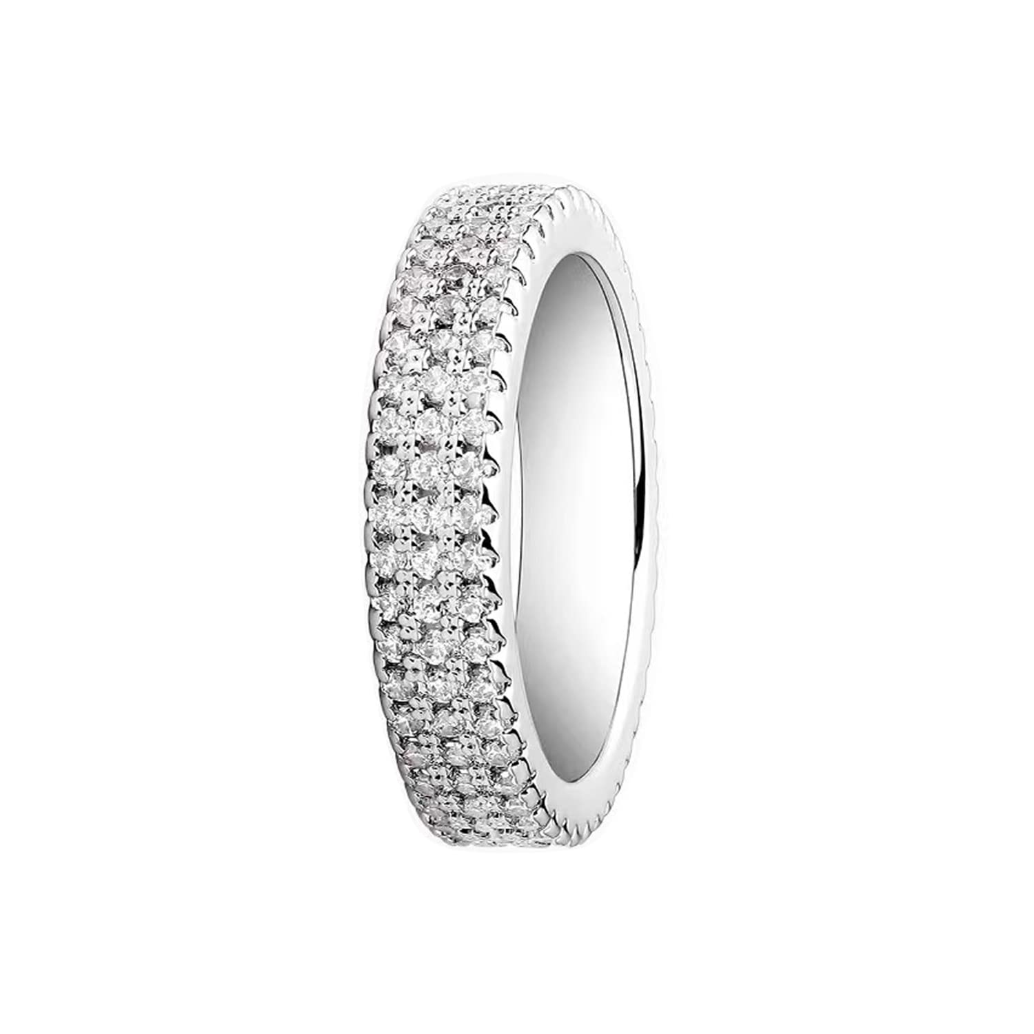 925 Sterling Silver Shiny Full Diamond Ring - 3 Rows Cubic Zirconia Eternity Band for Women | Wedding, Engagement, Anniversary Gift | Perfect for Bridal Jewelry & Special Occasions