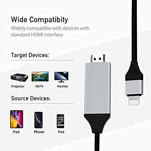 Apple MFi Certified Lightning to HDMI Adapter Cable - 2K Digital AV Sync Converter for iPhone iPad iPod - 6.6ft Plug & Play (Black) - Watch Movies & Presentations on TV/Monitor/Projector