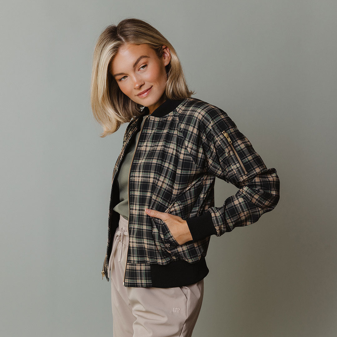 Stylish Bonnie Plaid Bomber Jacket for Women - Trendy Fall & Winter Outerwear - Perfect for Casual Outings, Streetwear Fashion, and Layering in Cool Weather