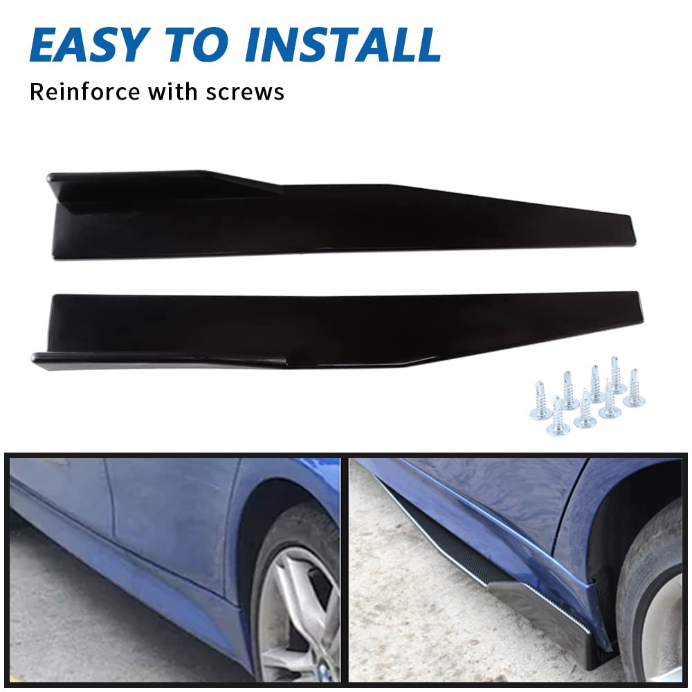 Universal Front Bumper Lip Protector & Rear Diffuser with Side Skirts - Gloss Black & Blue Tongue Car Splitter Spoiler Body Kit (29.3