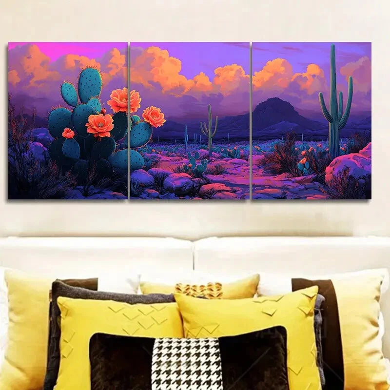 3-Piece Vibrant Orange & Blue Sky Metal Prints - Ready to Hang Wall Art Decor for Living Room, Bedroom & Office