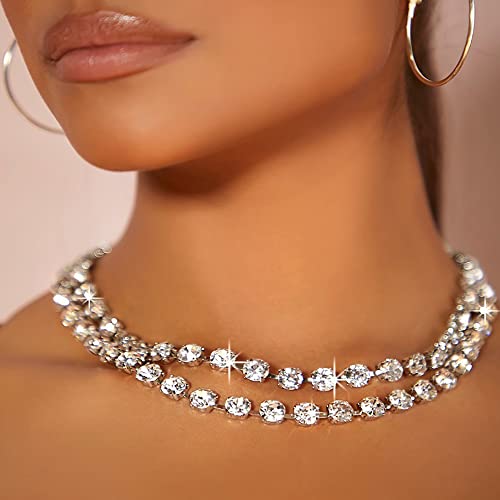 Girlssory Crystal Tassel Choker Necklace - Rhinestone Layered Neck Chain for Women & Girls | Elegant Party, Wedding & Evening Wear Jewelry (Style 1)