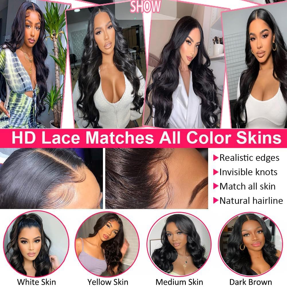 Ainmeys 20inch 13x6 Body Wave Lace Front Wigs Human Hair 250% Density Pre Plucked HD Transparent Lace Frontal Wigs for Black Women - 10A Glueless Wigs with Baby Hair | Perfect for Daily Wear, Cosplay, and Special Occasions
