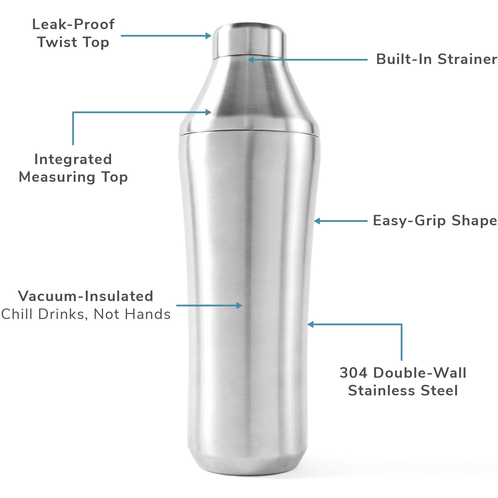 Premium Vacuum Insulated Hybrid Cocktail Shaker Set with Steel Base & Removable Glass Insert - Home Bar Essential Bundle for Mixing Cocktails - Perfect for Bartenders, Home Entertaining & Gifts (Includes Innovative Measuring System)