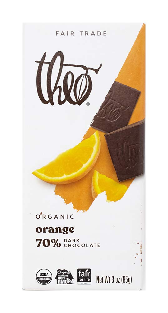 Organic Theo Orange Dark Chocolate Bar - 70% Cacao, Vegan, Fair Trade Certified | Perfect for Gifts, Baking & Healthy Snacking