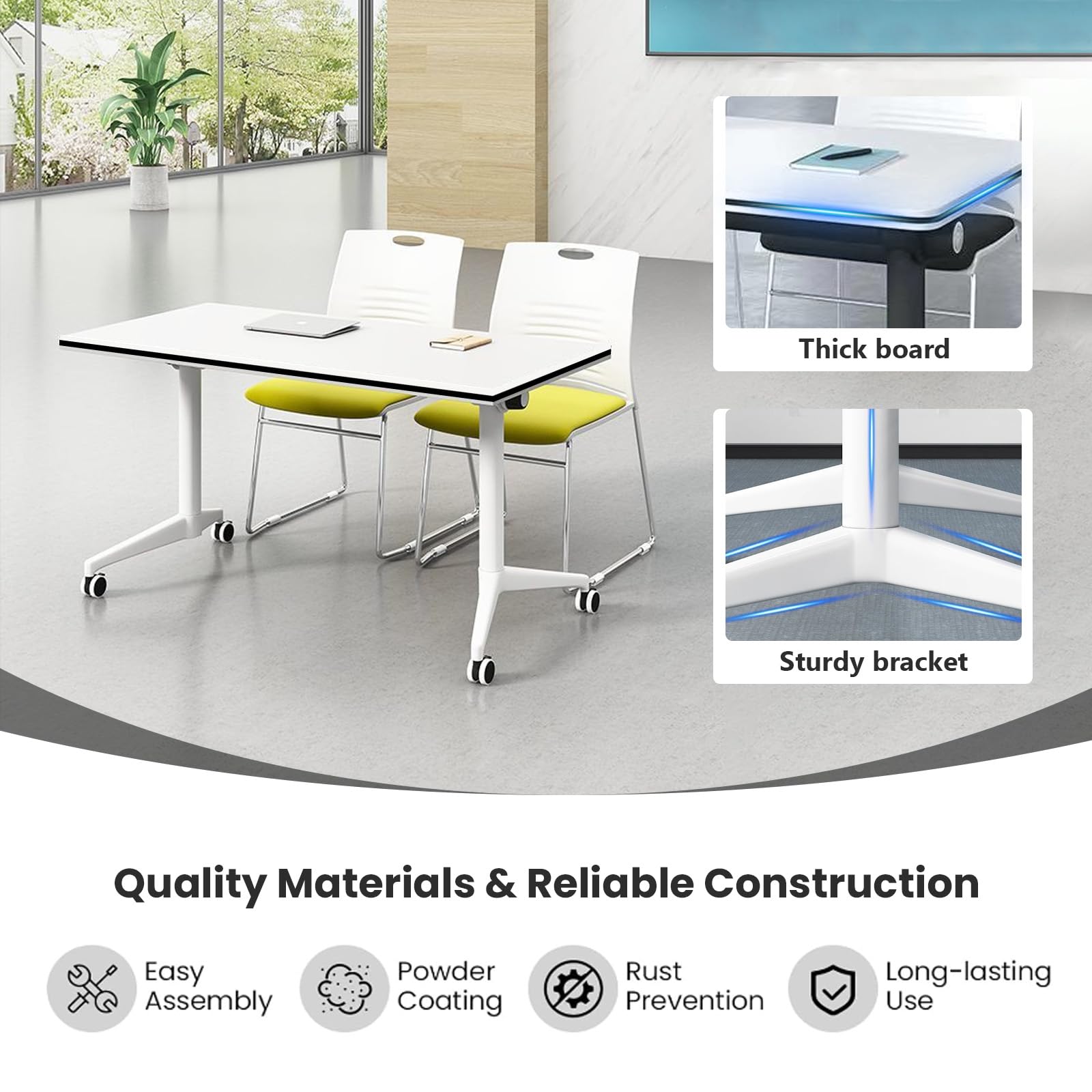 Lockable Wheel Folding Conference Table - 47.2 Inch Flip Top Mobile Training Table for Office, Home & Classroom (4-Pack) | Perfect for Meetings, Training Sessions & Multi-Purpose Workspaces
