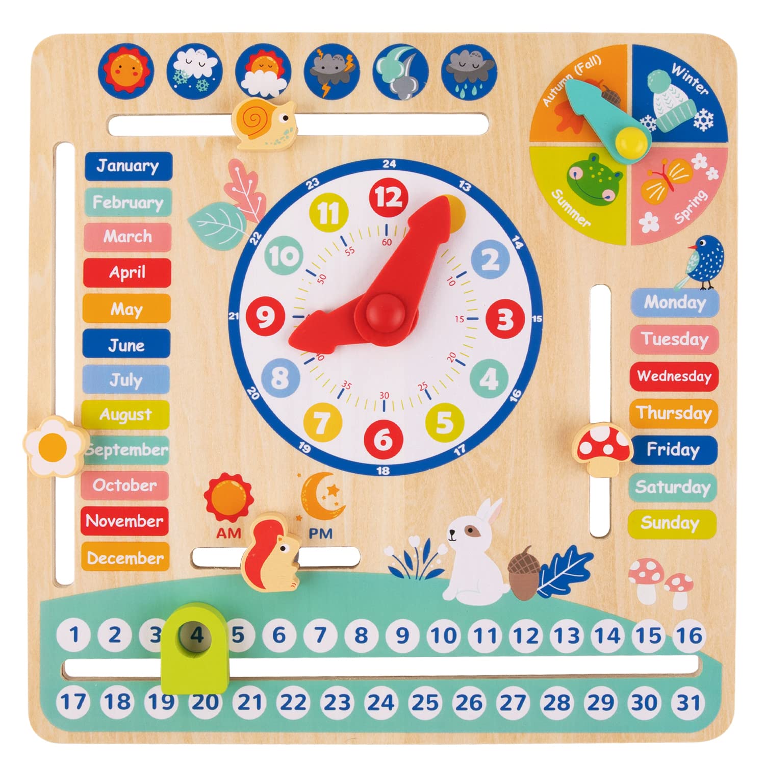 TOOKYLAND Montessori Wooden Learning Toys - Kids Daily Calendar & Clock for Toddlers Ages 3+ | Educational Gifts for Preschoolers | Perfect for Homeschooling & Early Childhood Development