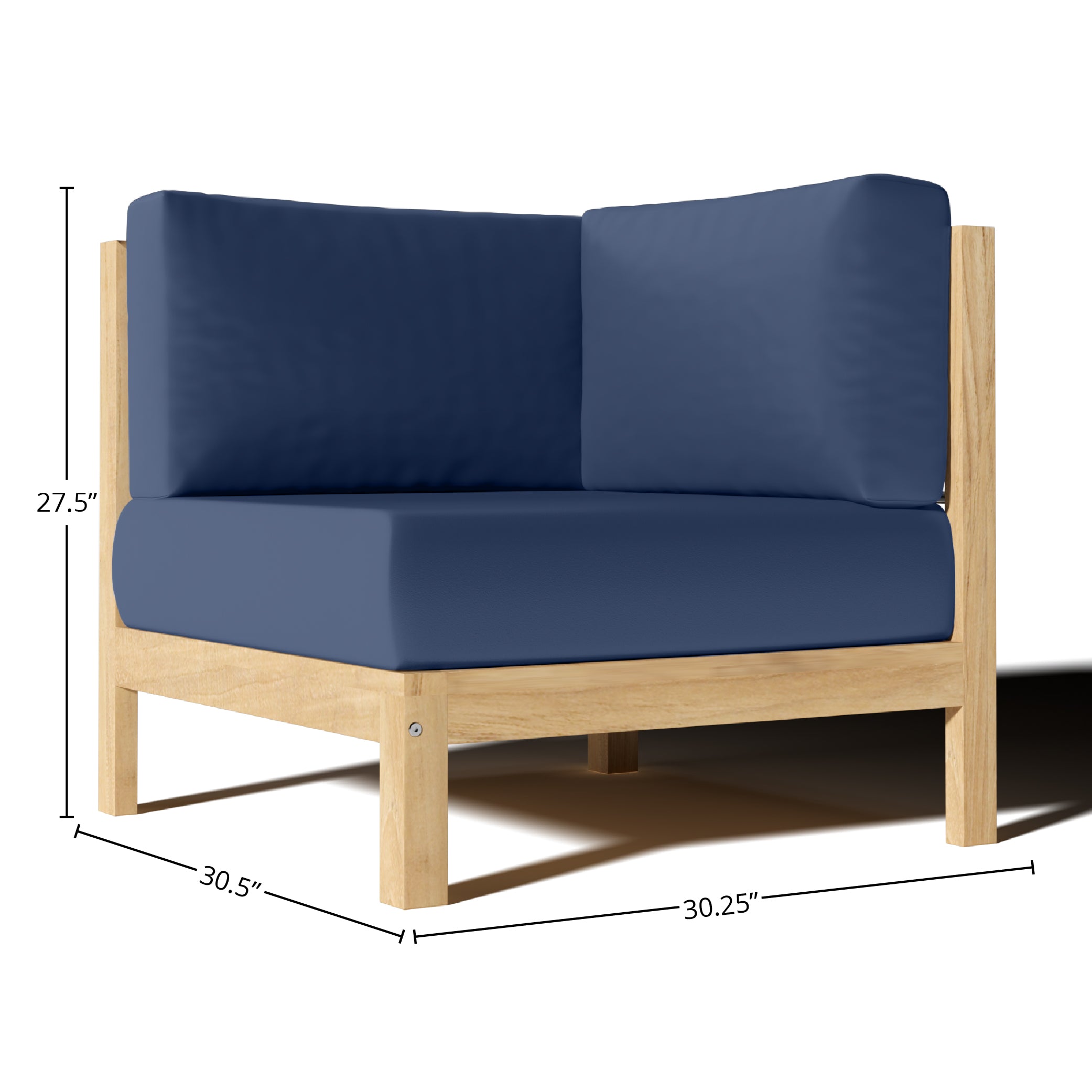 Premium Teak Outdoor Sectional Corner Sofa with Sunbrella Navy Cushion - Waterproof & Durable Patio Furniture for Backyard, Poolside & Garden Relaxation
