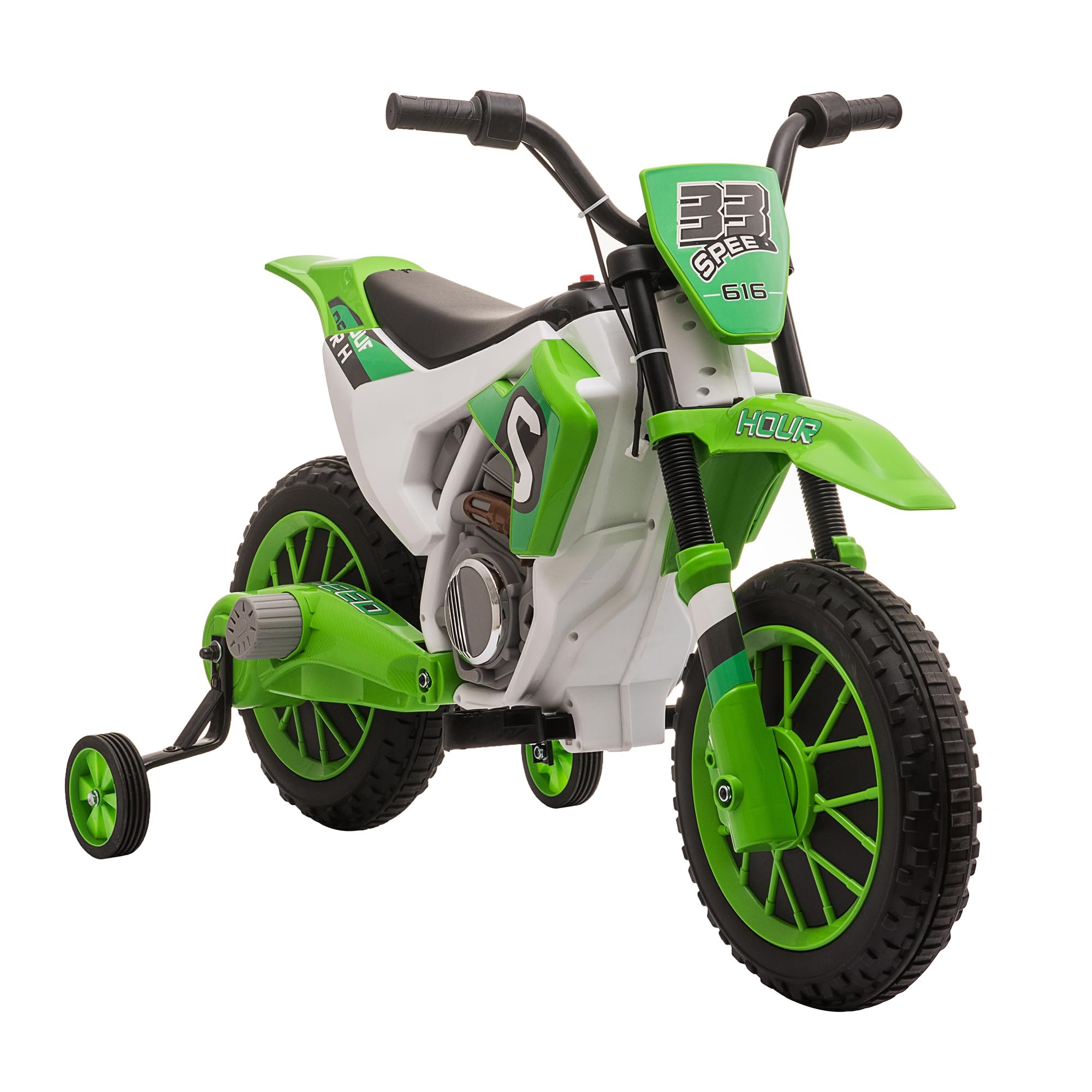 HOMCOM Kids Electric Motorcycle for 3+ Years Old, 12V Toy Motorcycle with 2 Training Wheels, 3-8 km/h Speed & Smooth Start, 106.5x51.5x68cm Green - Perfect for Outdoor Play, Birthday Gifts & Learning Balance