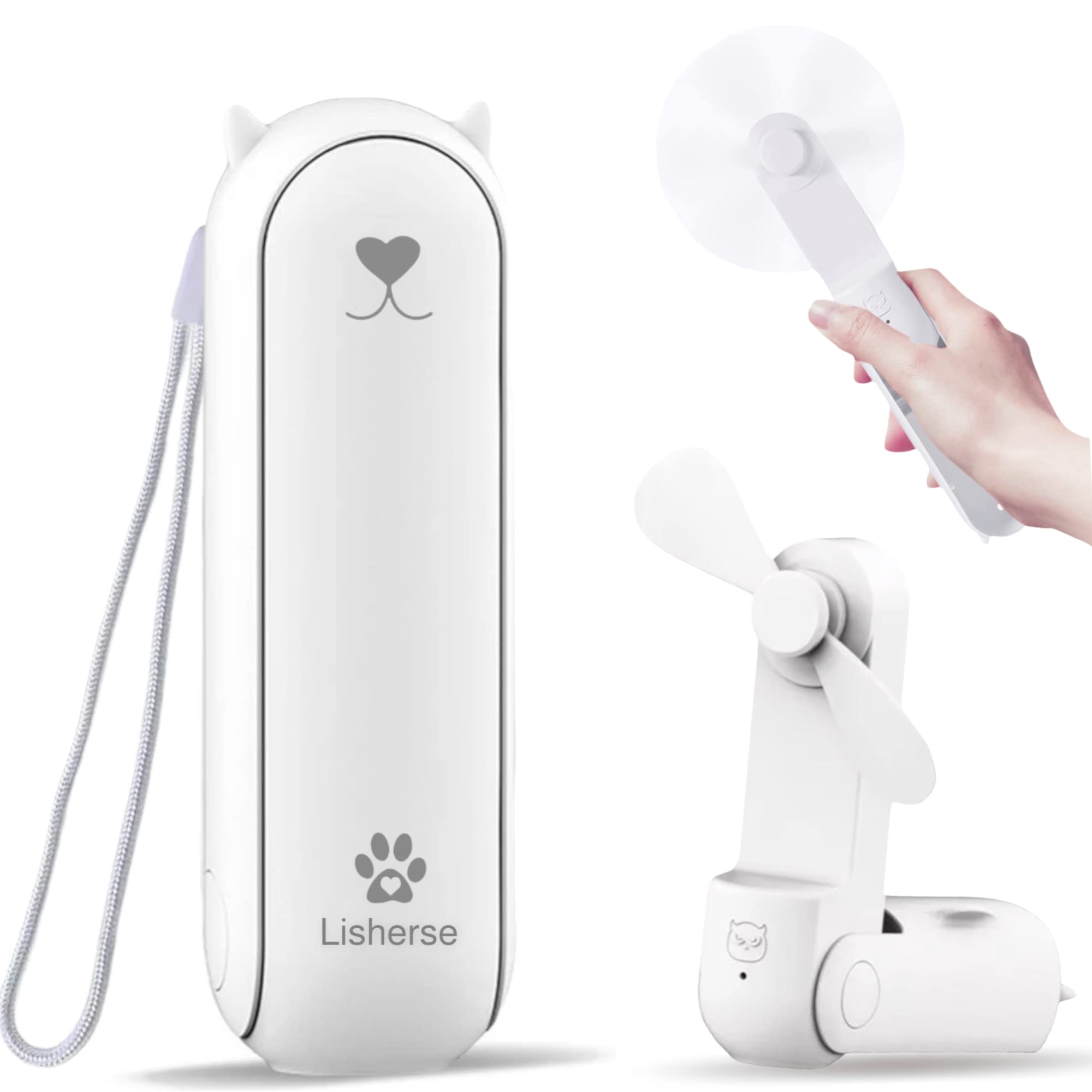 Mini Handheld Fan with Power Bank - Portable USB Rechargeable Personal Fan for Travel, Office & Outdoor - 10-15 Hours Cooling, 2-in-1 Design (White) | Perfect for Commuting, Camping & Summer Activities