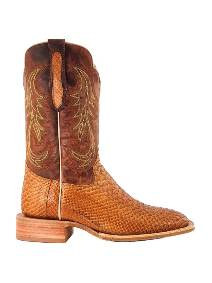 R.Watson RW7915 Men's Western Boots - Genuine Python Leather, Wide Square Toe, Camel Color - Perfect for Cowboy Rides, Country Music Festivals & Western Fashion