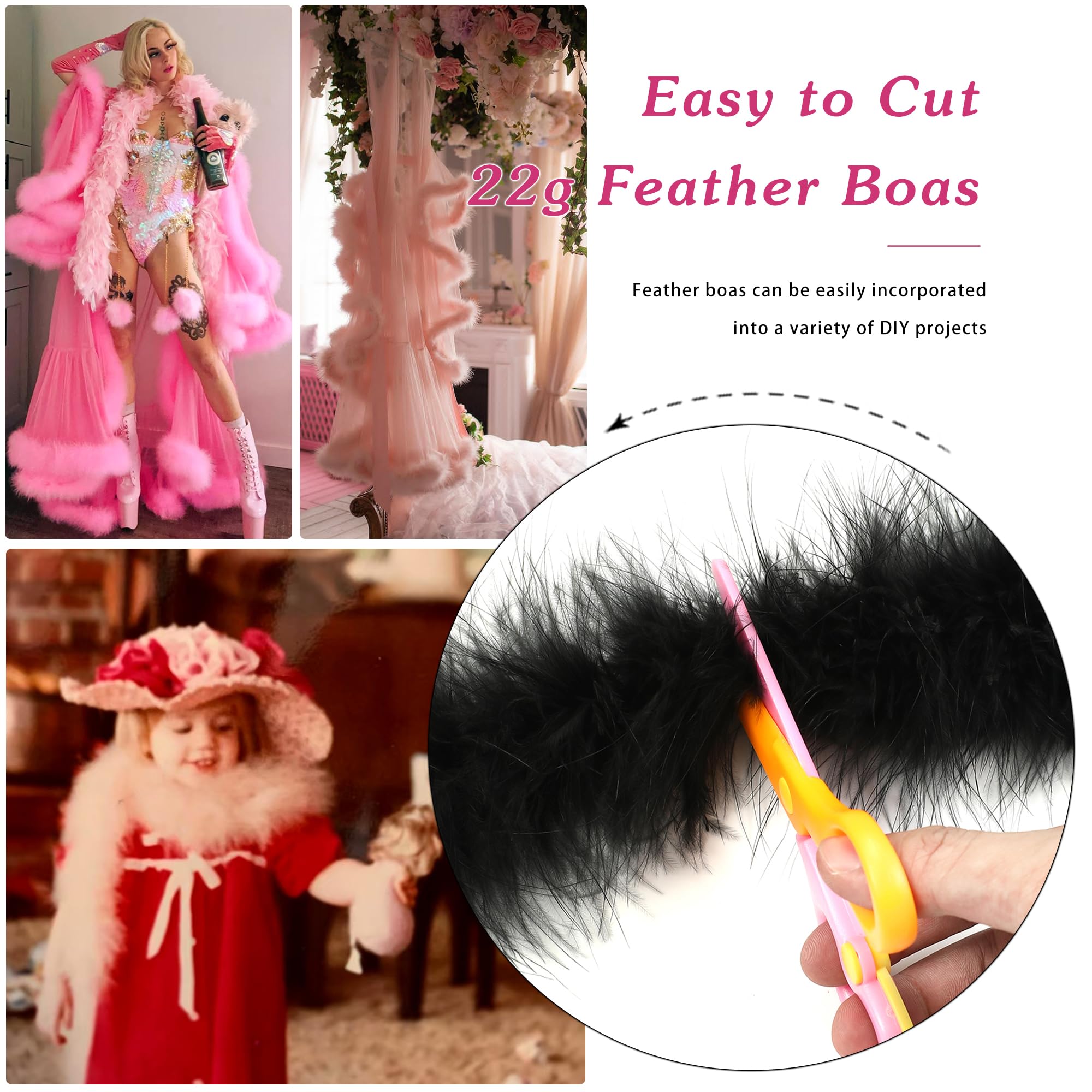 Red Marabou Feather Boa - 22g 2 Yards Fluffy Party Boas for Wedding, Halloween, Christmas Decorations | Bulk Costume Accessories for Dance Performances, Burlesque Shows & Photo Props