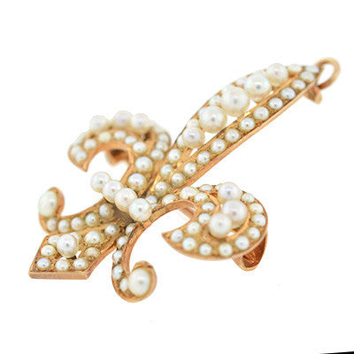 14K Gold Victorian Style Natural Pearl Fleur de Lis Brooch Pin & Pendant - Elegant Jewelry for Weddings, Parties & Special Occasions