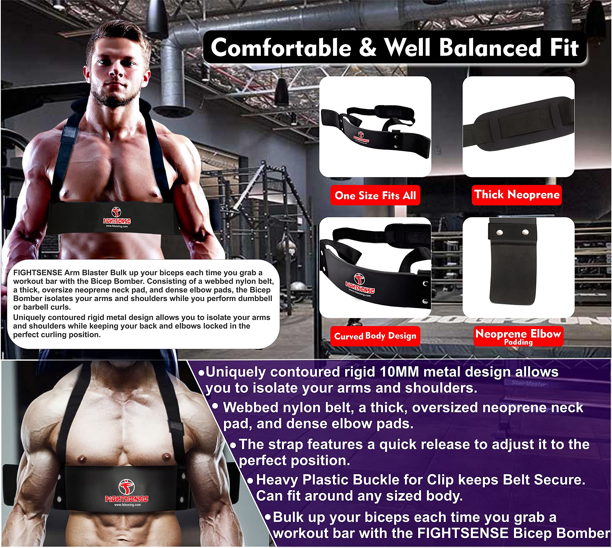 FIGHTSENSE Arm Blaster - Biceps & Triceps Workout Isolator for Muscle Building - Gym & Home Fitness Training Support - Perfect for Strength Training and Bodybuilding