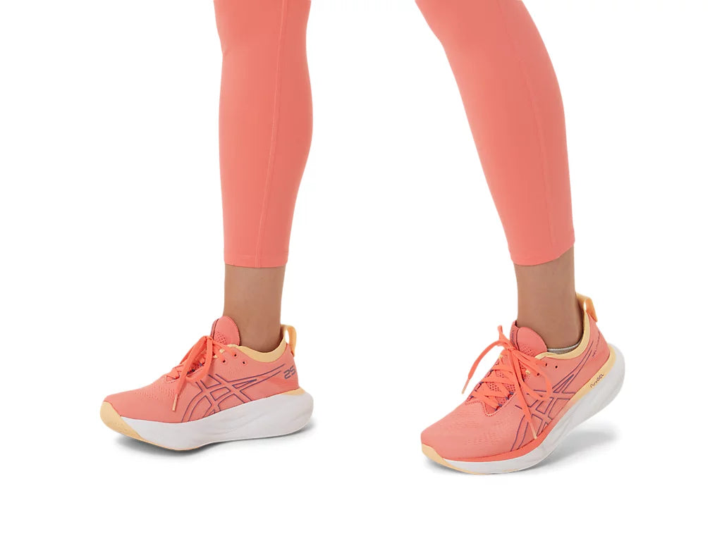 Asics Women's GEL-NIMBUS 25 Running Shoes - Lightweight Cushioned for Long Distance, Neutral Arch Support, Breathable Mesh (Papaya/Dusty Purple) | Perfect for Marathon Training, Jogging & Gym Workouts