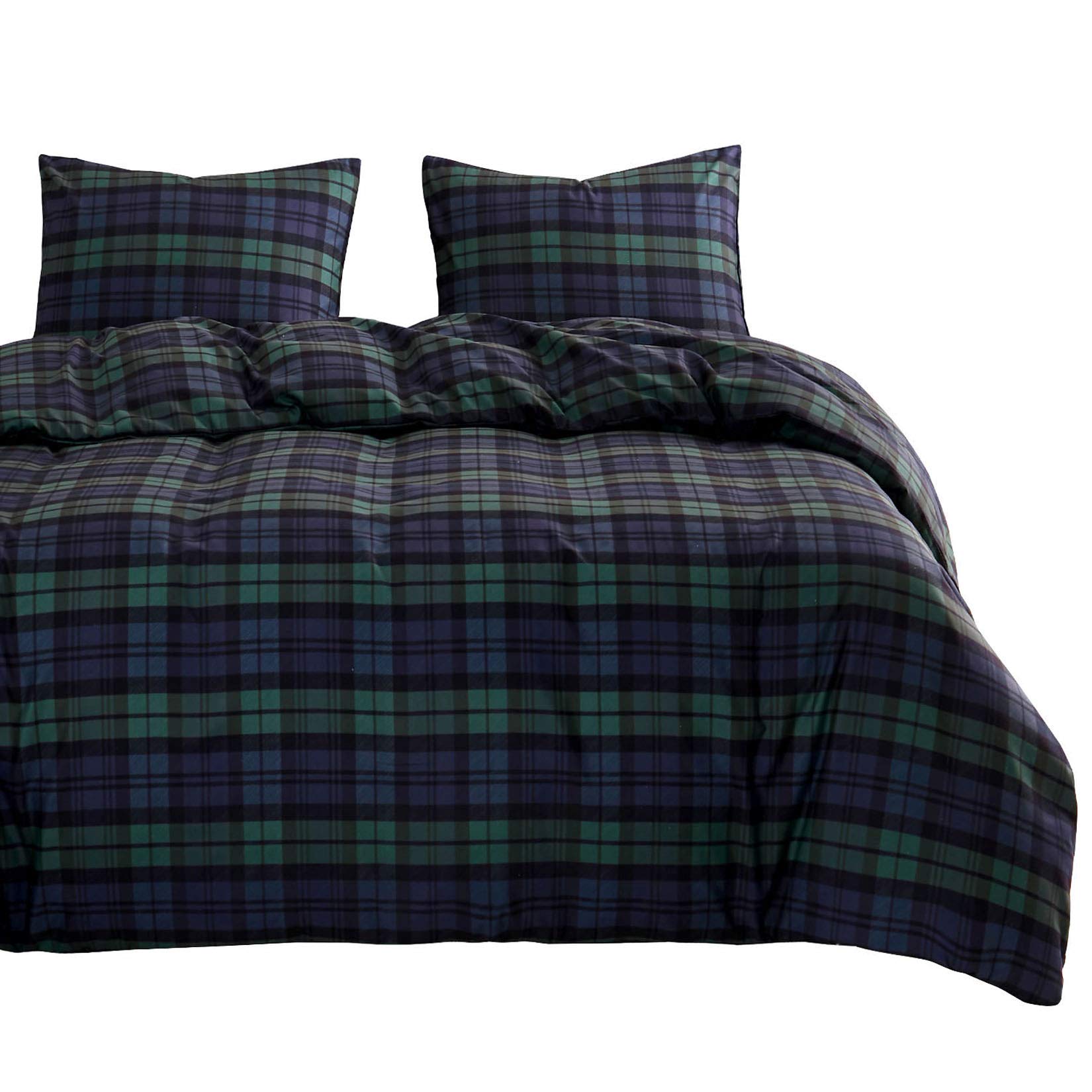 Wake In Cloud - Plaid Comforter Set, Scottish Tartan Check Geometric Modern Pattern Printed in Dark Green and Navy Blue, Soft Microfiber Bedding (3pcs, Twin Size) - Cozy Bedroom Decor for Teens, Dorm Room Essentials, Winter Warmth & Scandinavian Style Home