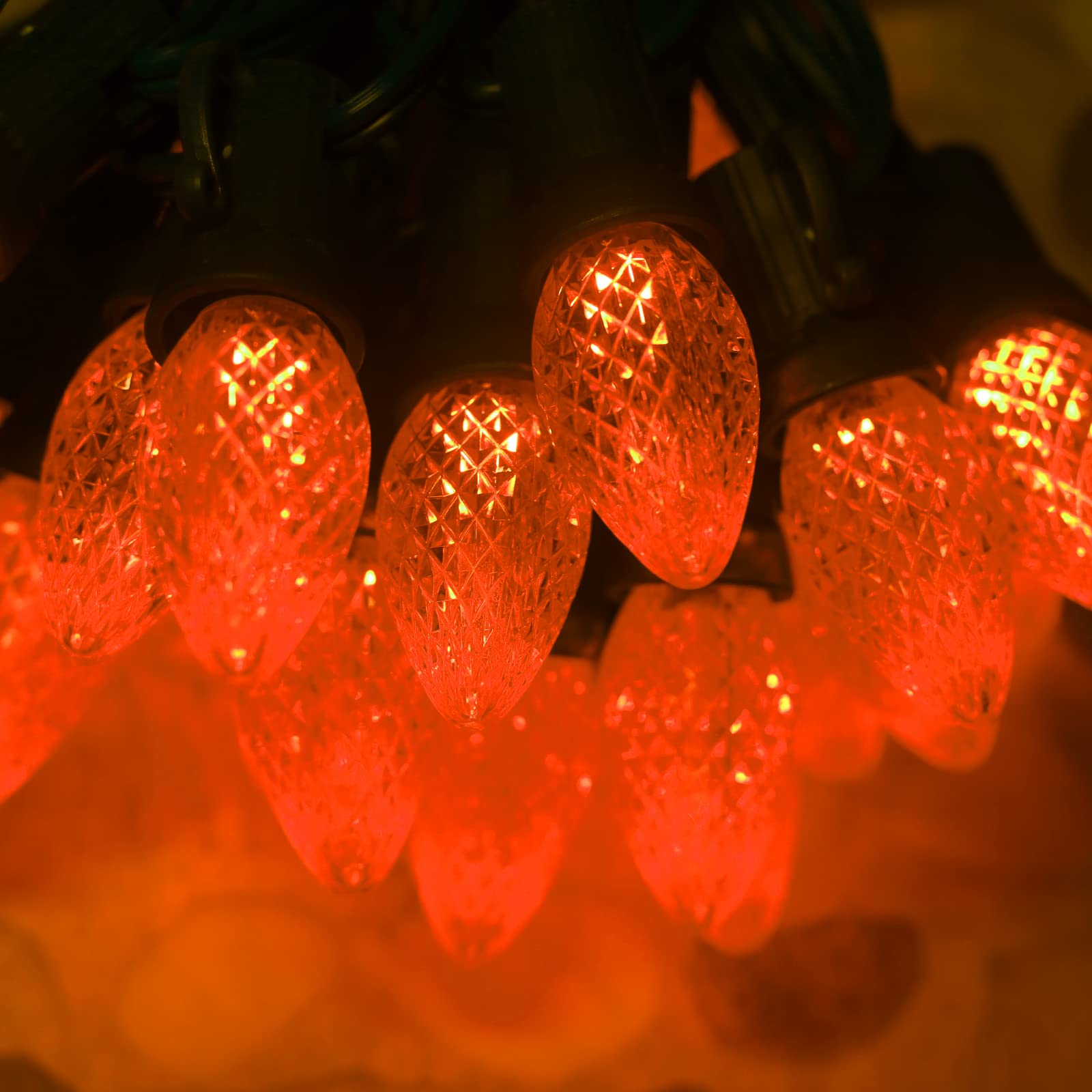 25 Pack C7 LED Christmas Lights Replacement Bulbs - 120V UL Commercial Grade, Faceted Dimmable E12 Socket Bulbs for Indoor & Outdoor Decor (Orange) - Perfect for Holiday Trees, Wreaths, and Home Lighting