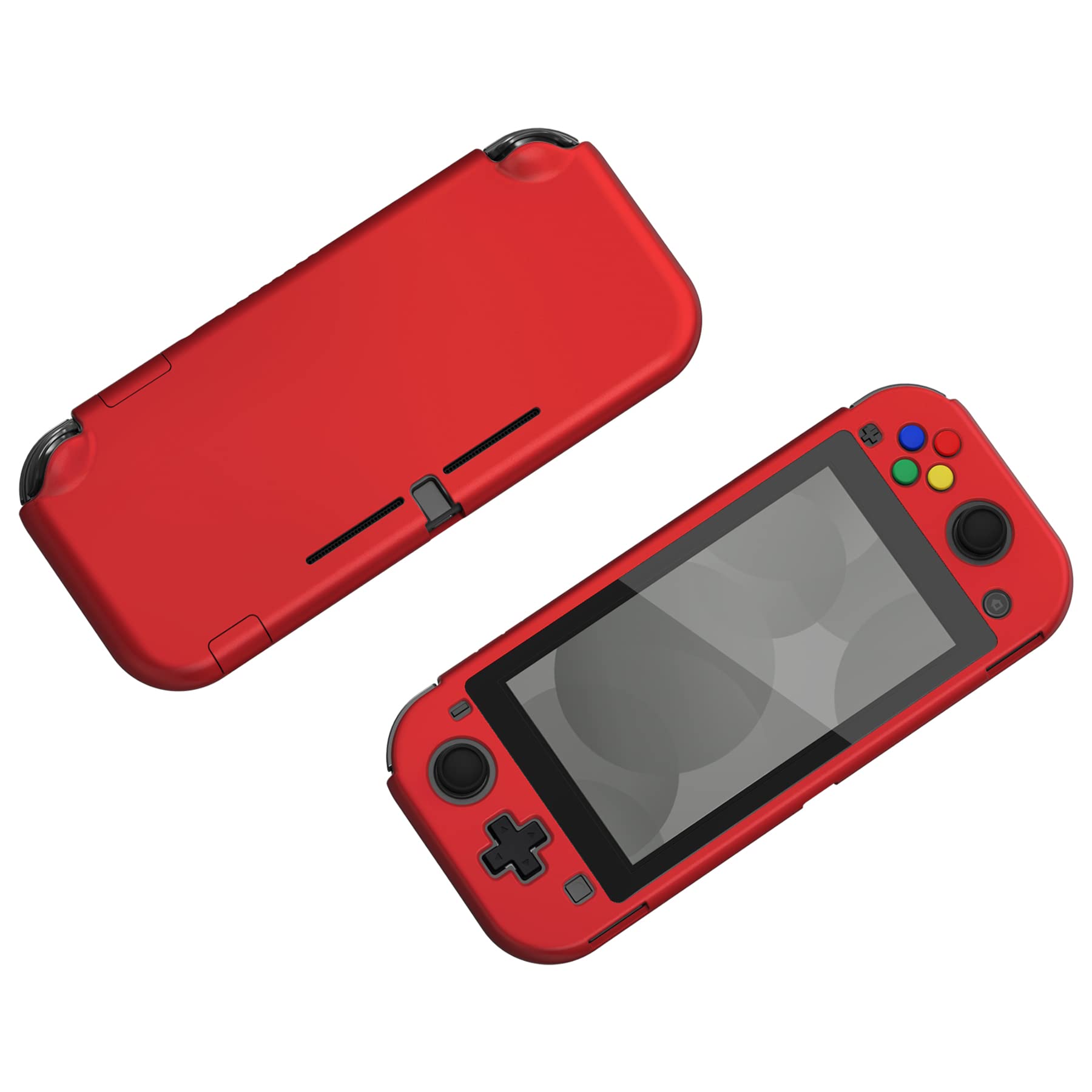 eXtremeRate PlayVital Custom Protective Grip Case for Nintendo Switch Lite - Scarlet Red Hard Shell Cover with Tempered Glass Screen Protector (Black Border) | Enhanced Gaming Comfort & Protection for Travel & Long Play Sessions