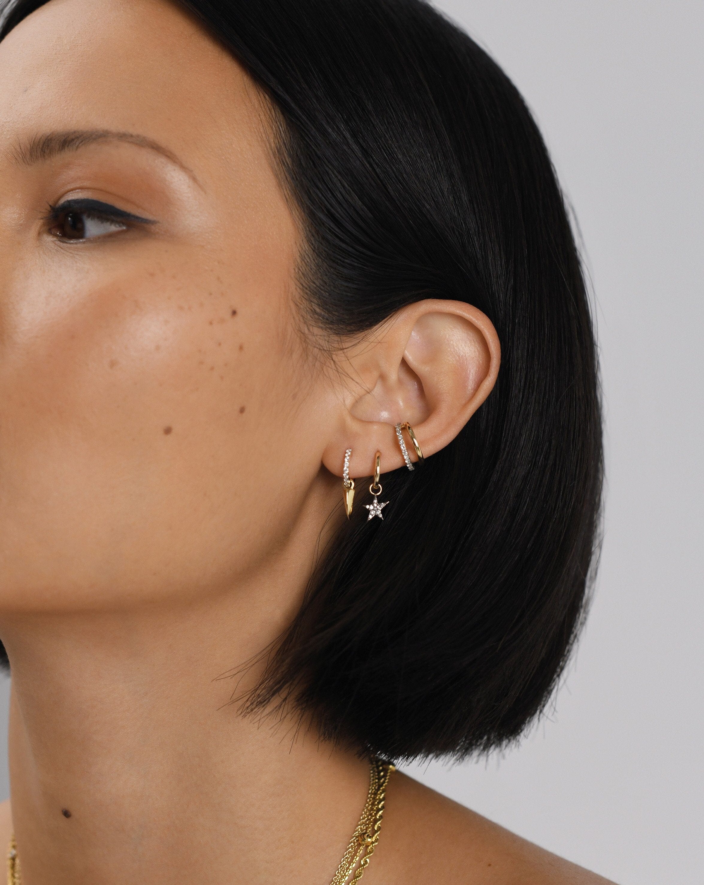 14K Solid Gold Diamond Single Star Charm Hoop Earrings for Women | Dainty Everyday Jewelry Gift for Girlfriend, Wife, Daughter | Perfect for Date Night, Anniversary & Special Occasions