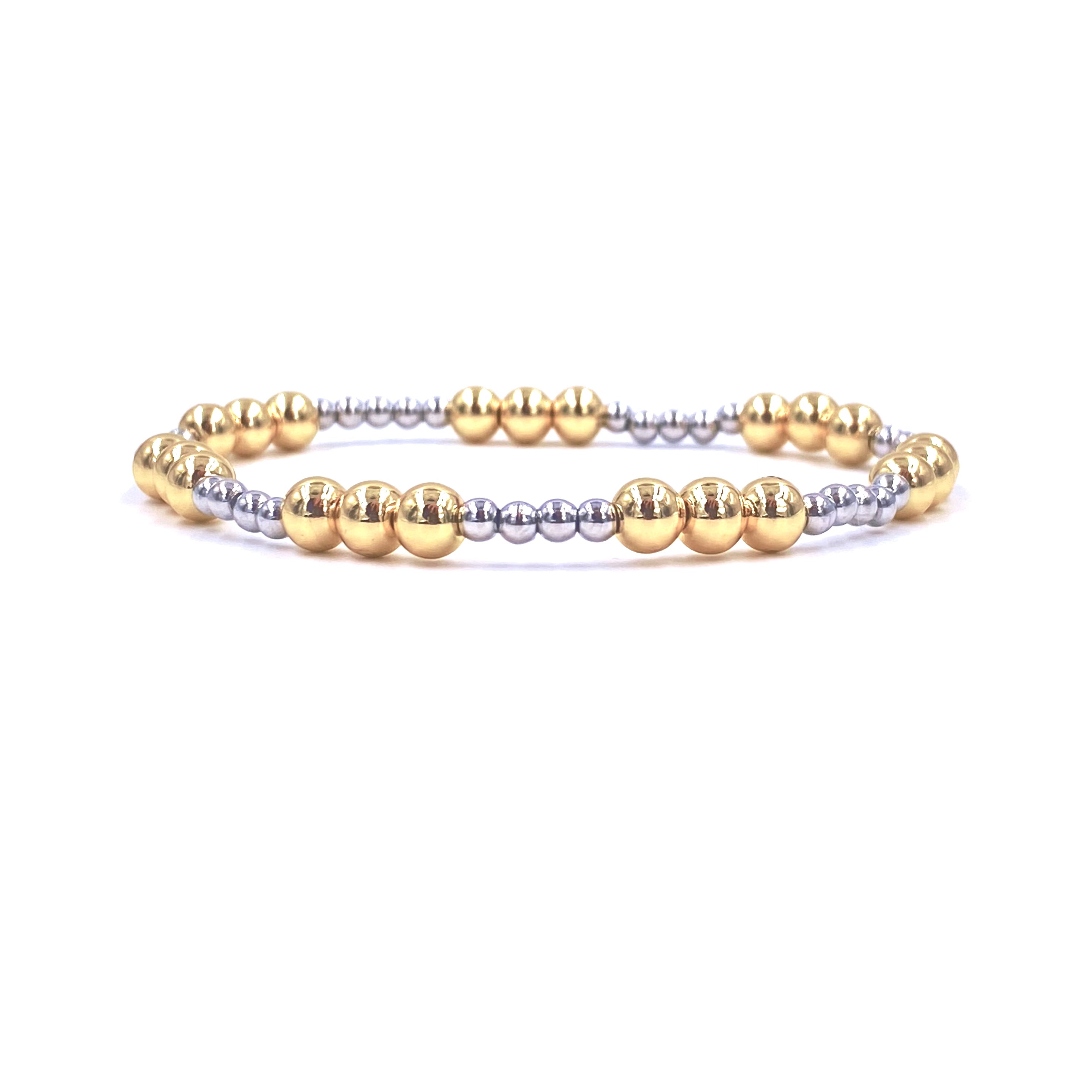 Ashley Gold Stainless Steel Two-Tone Beaded Stretch Bracelet for Women - Elegant Gold Plated Alternating Design Jewelry Gift for Birthday, Party & Everyday Wear