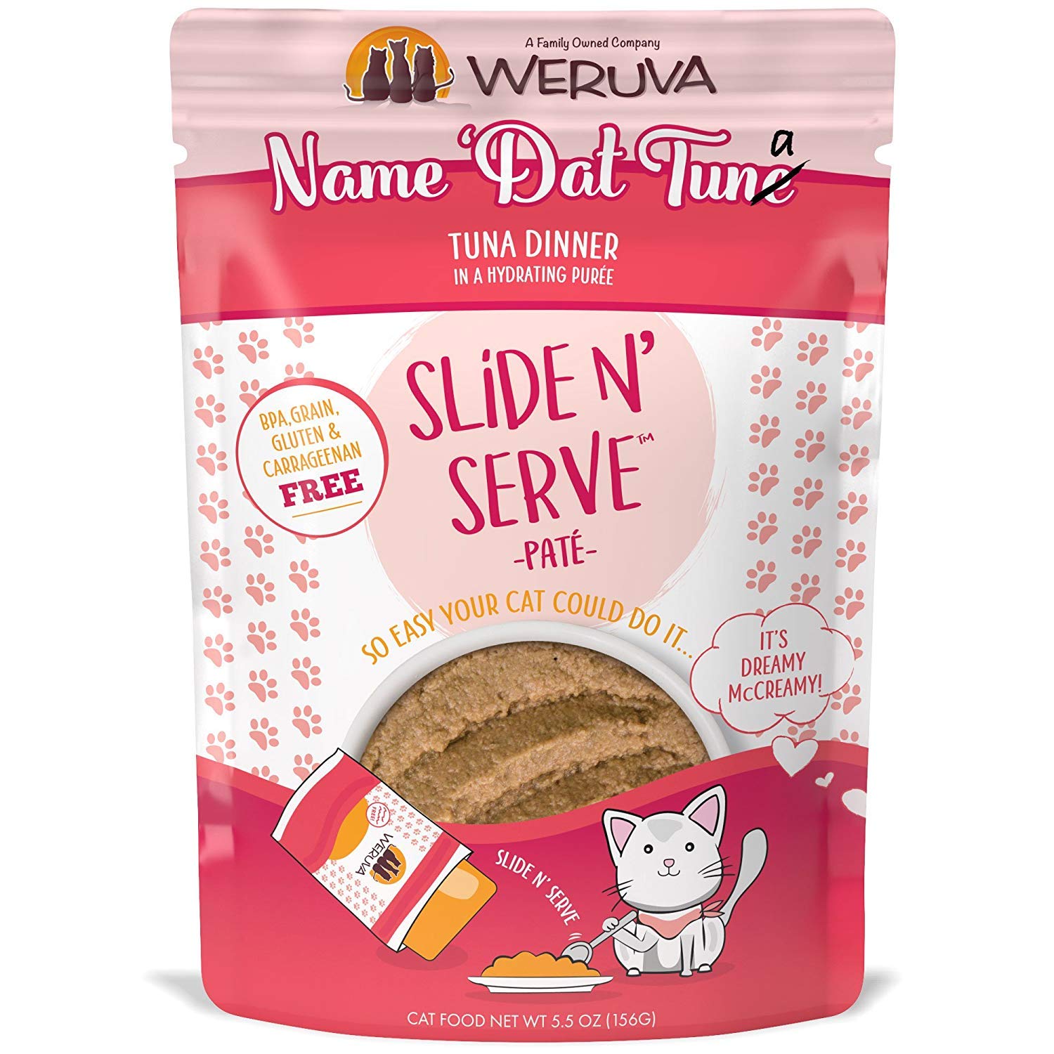 Weruva Wet Cat Food - Name Dat Tuna with Tuna Pate in 5.5oz Slide & Serve Pouches (Pack of 12) | Grain-Free, High Protein Cat Food for Adult & Senior Cats | Perfect for Mealtime, Travel & On-the-Go Feeding