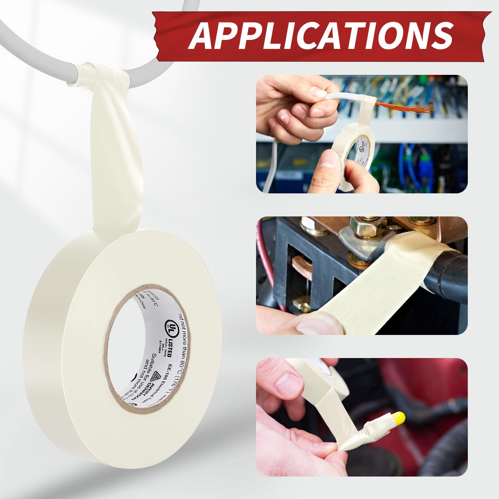 UL/CSA Listed White PVC Electrical Tape - ¾ in x 66 ft, 100 Rolls - Waterproof Insulating Vinyl Tape for Electrical Repairs, Automotive Wiring, HVAC & Equipment Maintenance - Perfect for Home DIY Projects, Electrician Tools & Industrial Applications