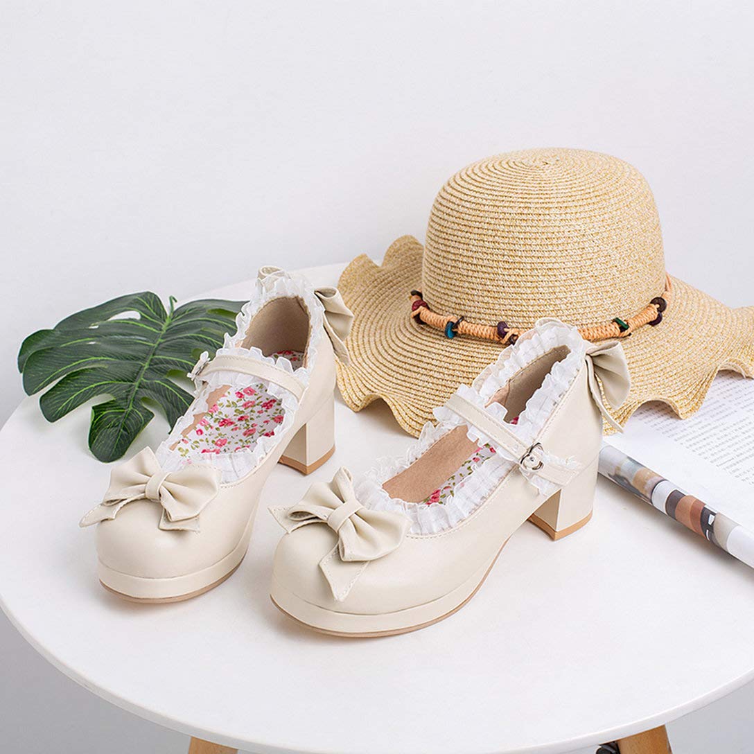 Alsoloveu Women's Lolita Platform Mary Jane Shoes - Chunky Heel, Ankle Strap & Round Toe - Sweet Vintage Dress Shoes for Cosplay, Tea Parties & Kawaii Fashion