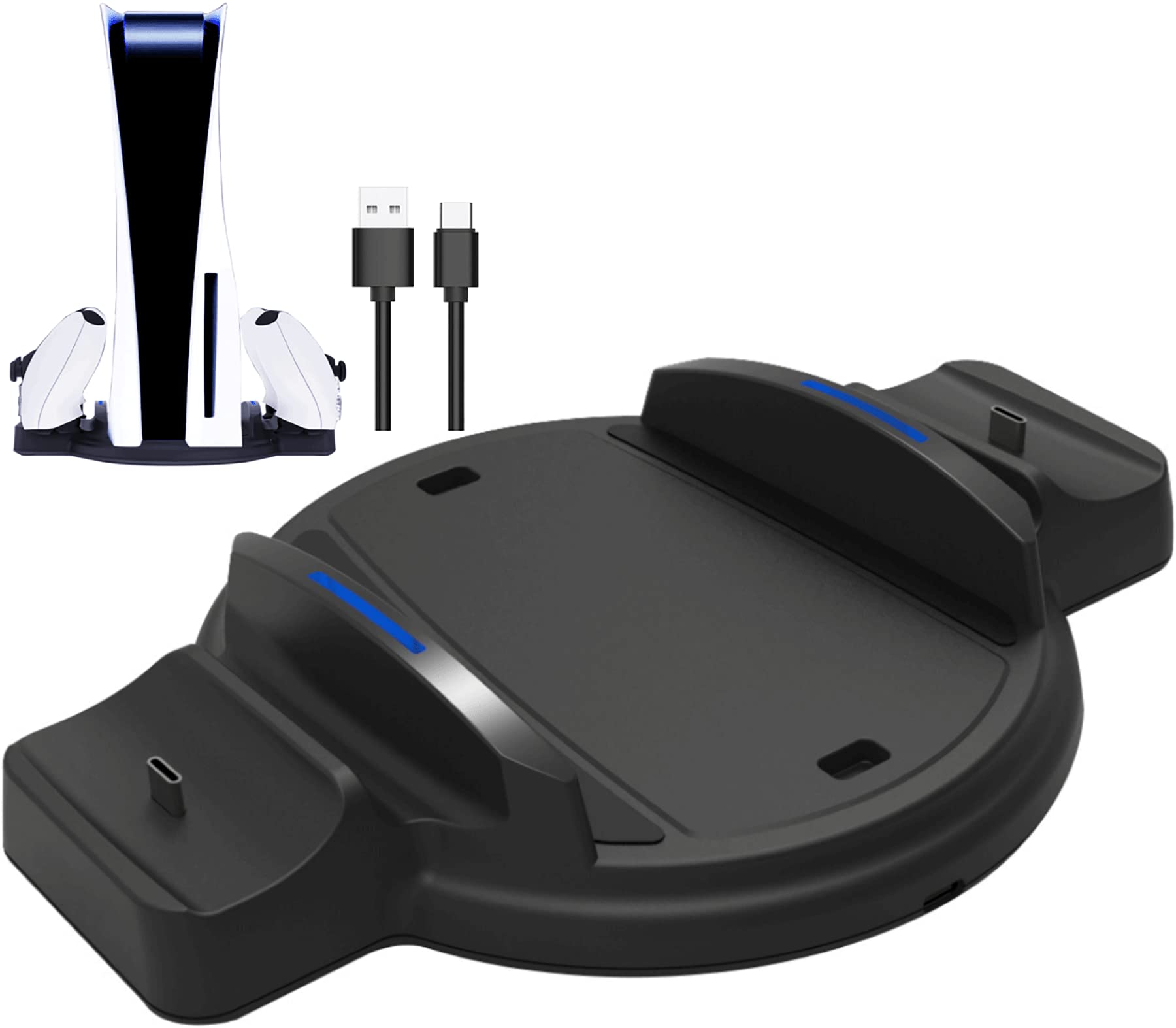 PS5 Vertical Stand with DualSense Charging Station - Compatible with PS5 Console Disc & Digital Edition | LED Indicator & USB-C Charger | Perfect for Gaming Setup & Controller Organization (Black)