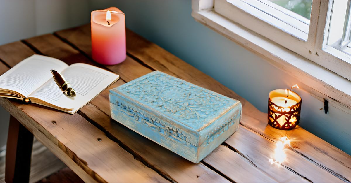 Handmade Wooden Jewelry Box with Blue Wash Finish - Elegant Jewelry Organizer, Keepsake Box & Watch Storage - Perfect Birthday, Housewarming Gift for Women - Ideal for Travel, Home Decor & Daily Jewelry Organization