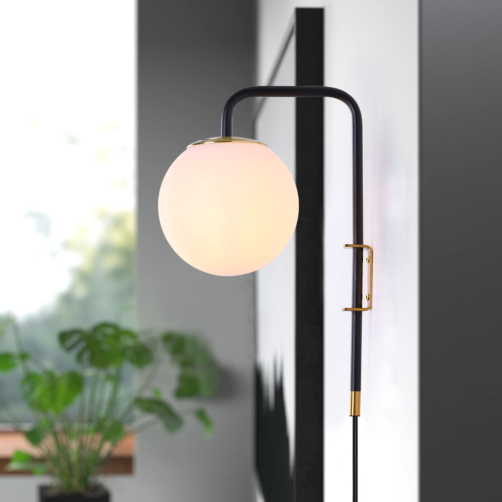 Vintage Mid-Century Modern Plug-in Wall Sconce with Linen Lampshade - Adjustable Swing Arm Wall Lamp with On/Off Switch for Living Room, Bedroom, Stairway & Bathroom Mirror Lighting - Perfect for Ambient Lighting and Home Decor Accents