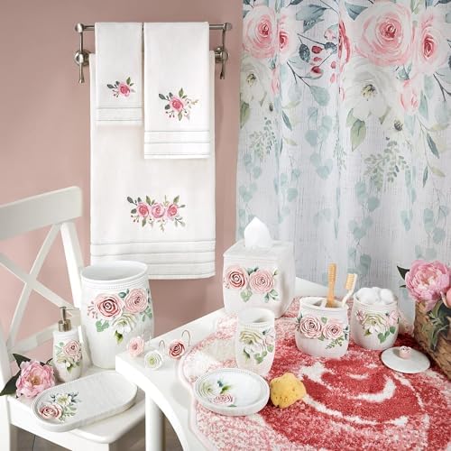 Avanti Linens Decorative Waste Basket - Floral Trash Can for Bathroom, Bedroom & Office - Spring Garden Collection - Essential Home Decor & Organizer for Guest Rooms, Dorm, and Small Spaces