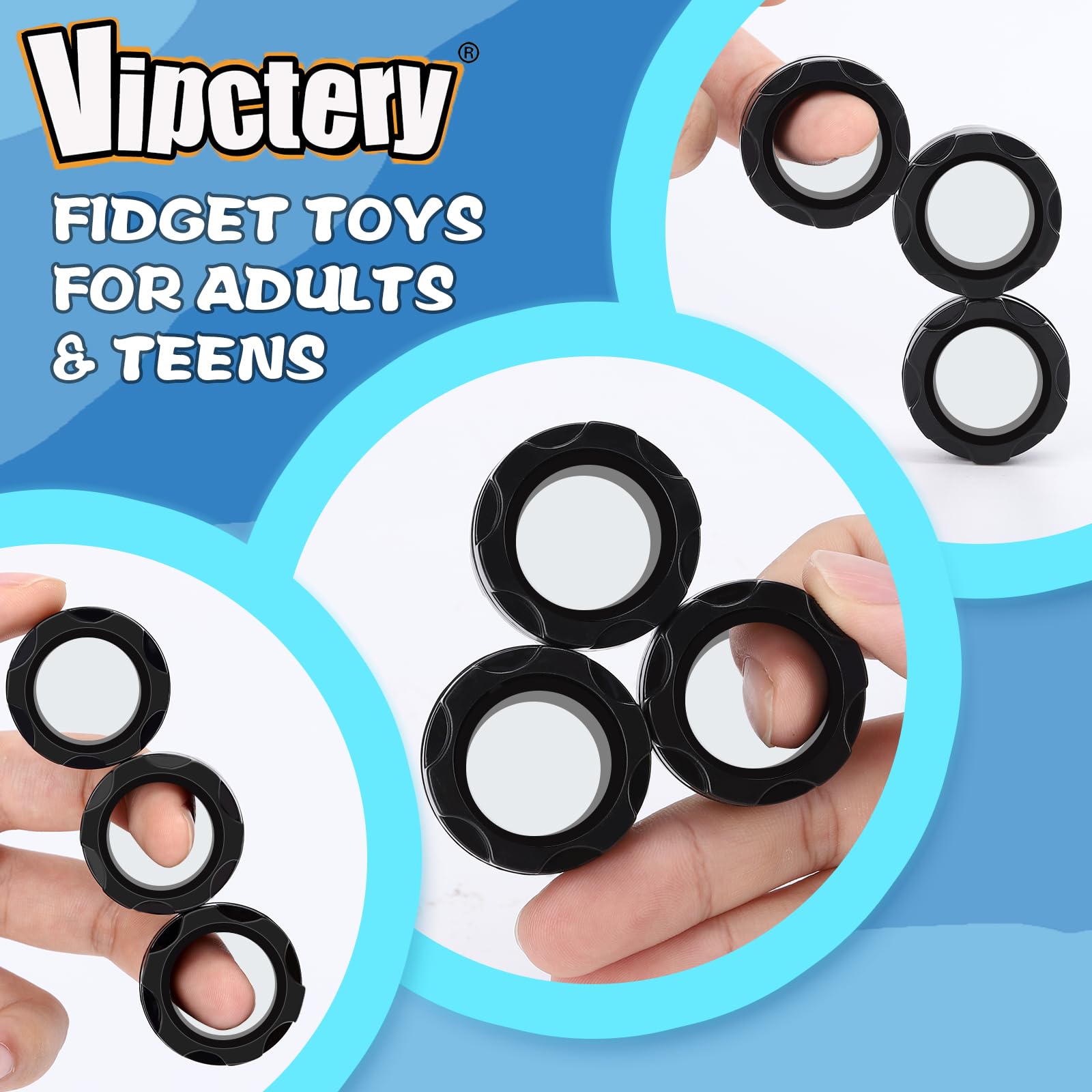 6Pcs Fidget Toys for Adults & Kids 8+ - Easter Basket Stuffers, ADHD Autism Sensory Toys, Cool EDC Gadgets, Desk & Classroom Fidget Spinners, Magnetic Rings for Stress Relief & Focus