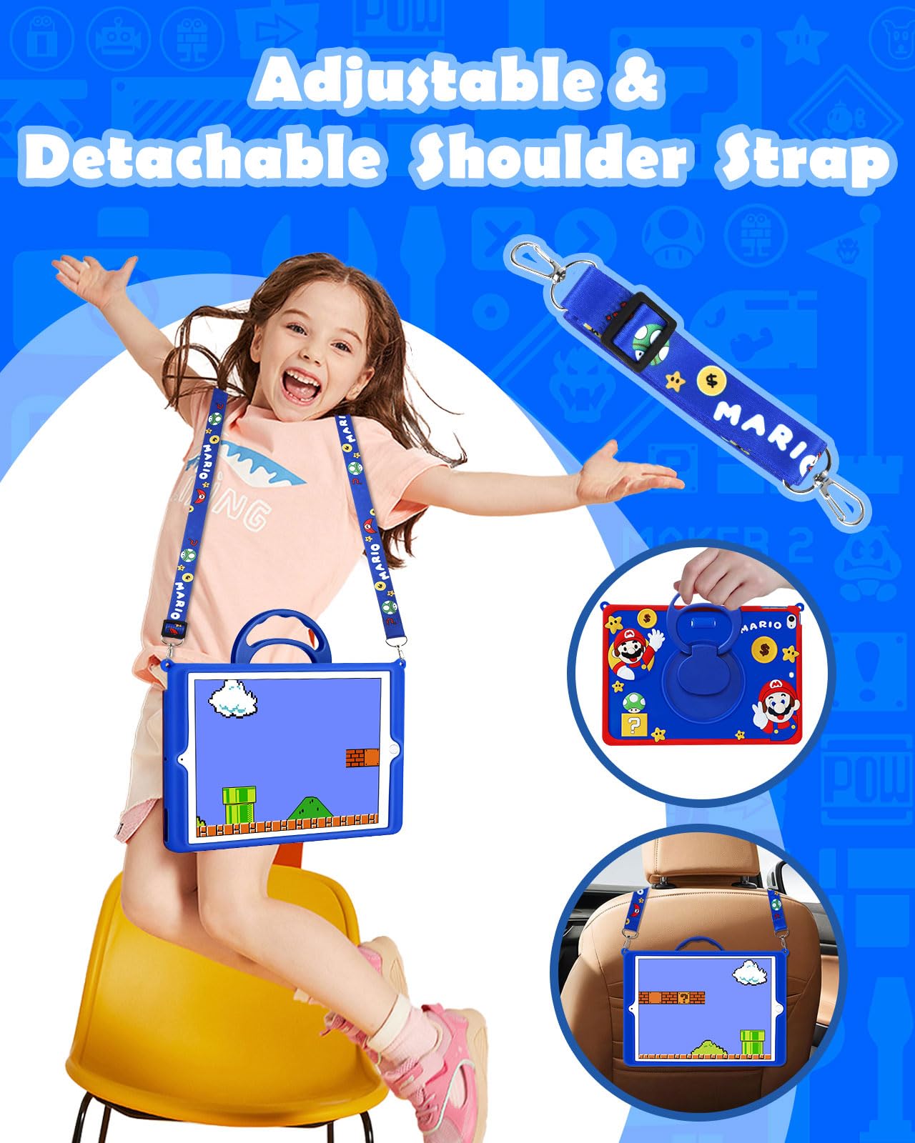 Cartoon Cute 3D Soft iPad Mini 5/4 Case for Boys & Girls - 7.9 Inch Protective Folio Cover with Rotating Stand & Pencil Holder for Apple iPad Mini 5th Gen / iPad Mini 4 (A1538 A1550 A2133) - Perfect for School, Travel & Home Use