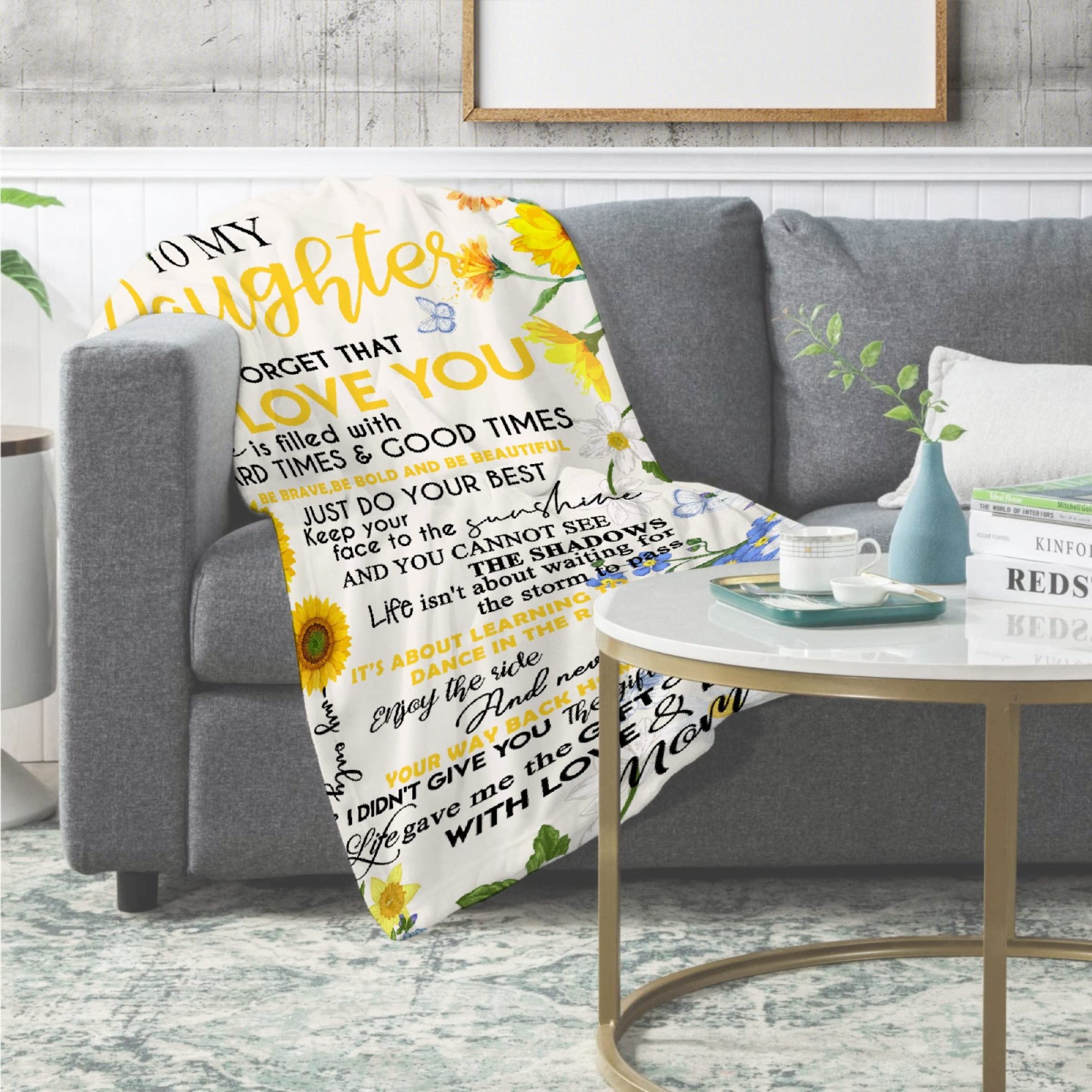 Sunflower 'I Love You' Throw Blanket for Daughter - Soft Warm Cozy Lightweight Quilt 90